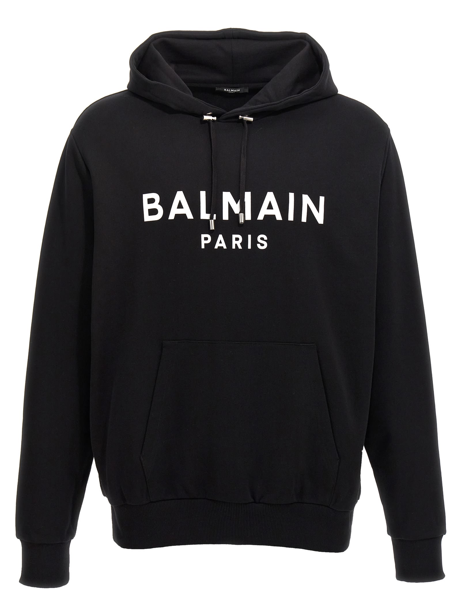 Shop Balmain Logo Print Hoodie In White/black