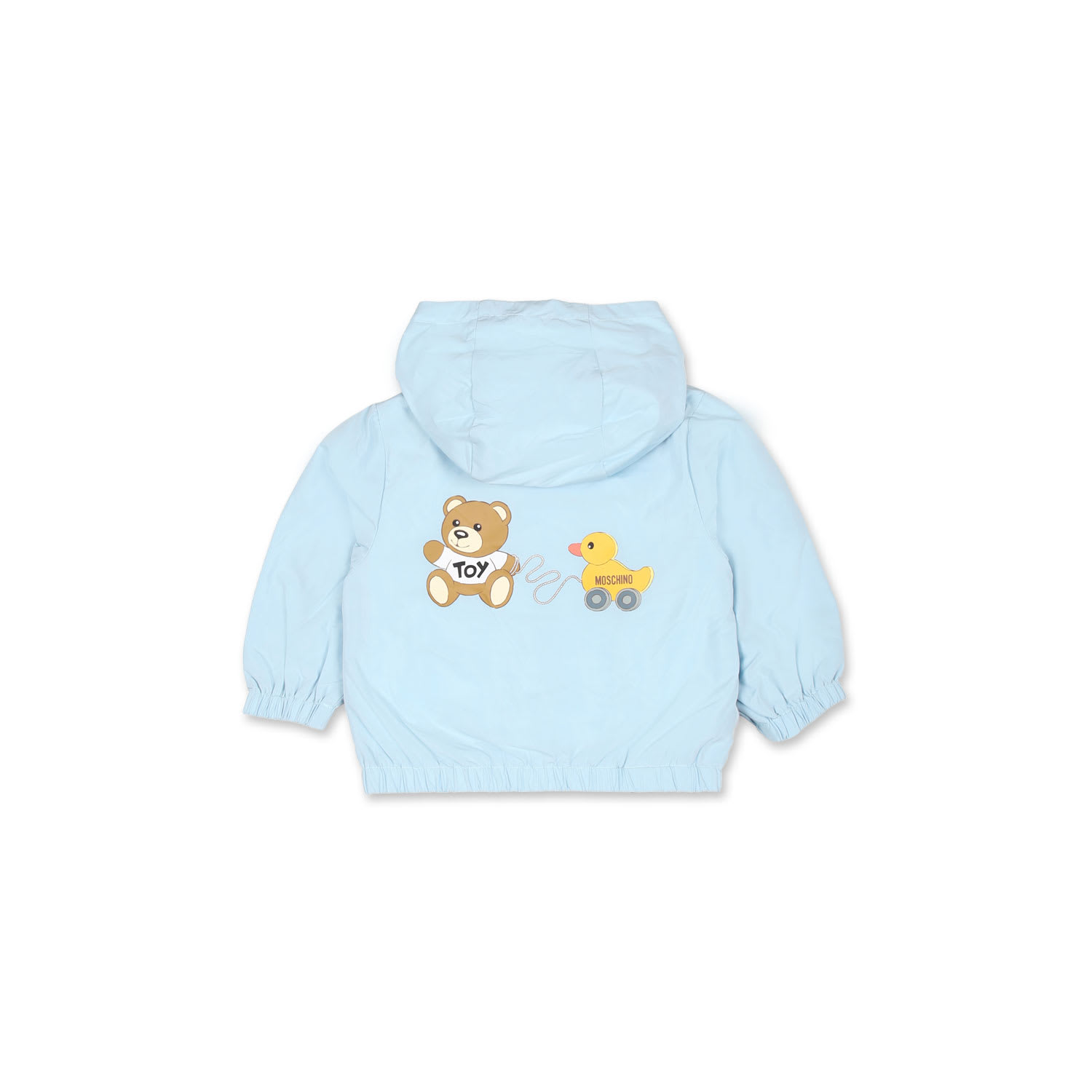 Shop Moschino Light Blue Windbreaker For Baby Boy With Teddy Bear