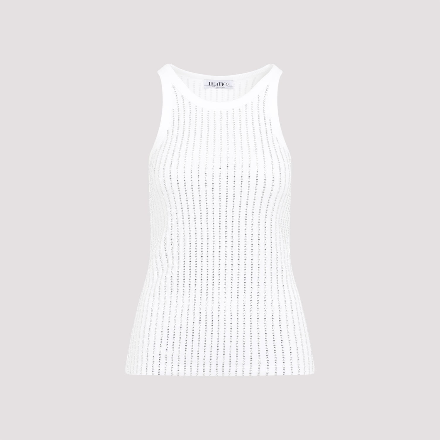 Attico Embellished Cotton Jersey Tank Top In White