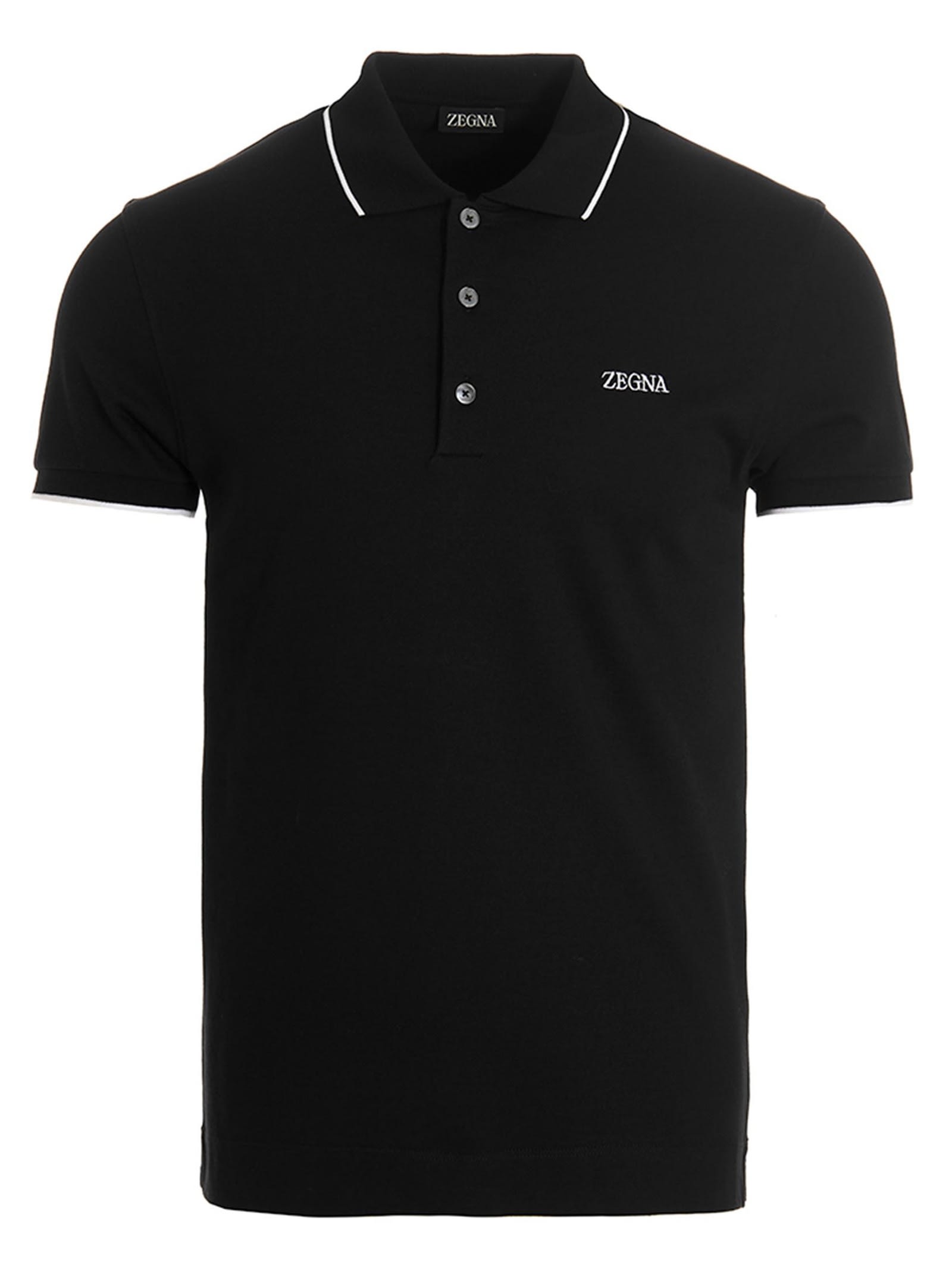 Shop Zegna Embroidered Logo Polo Shirt In Black