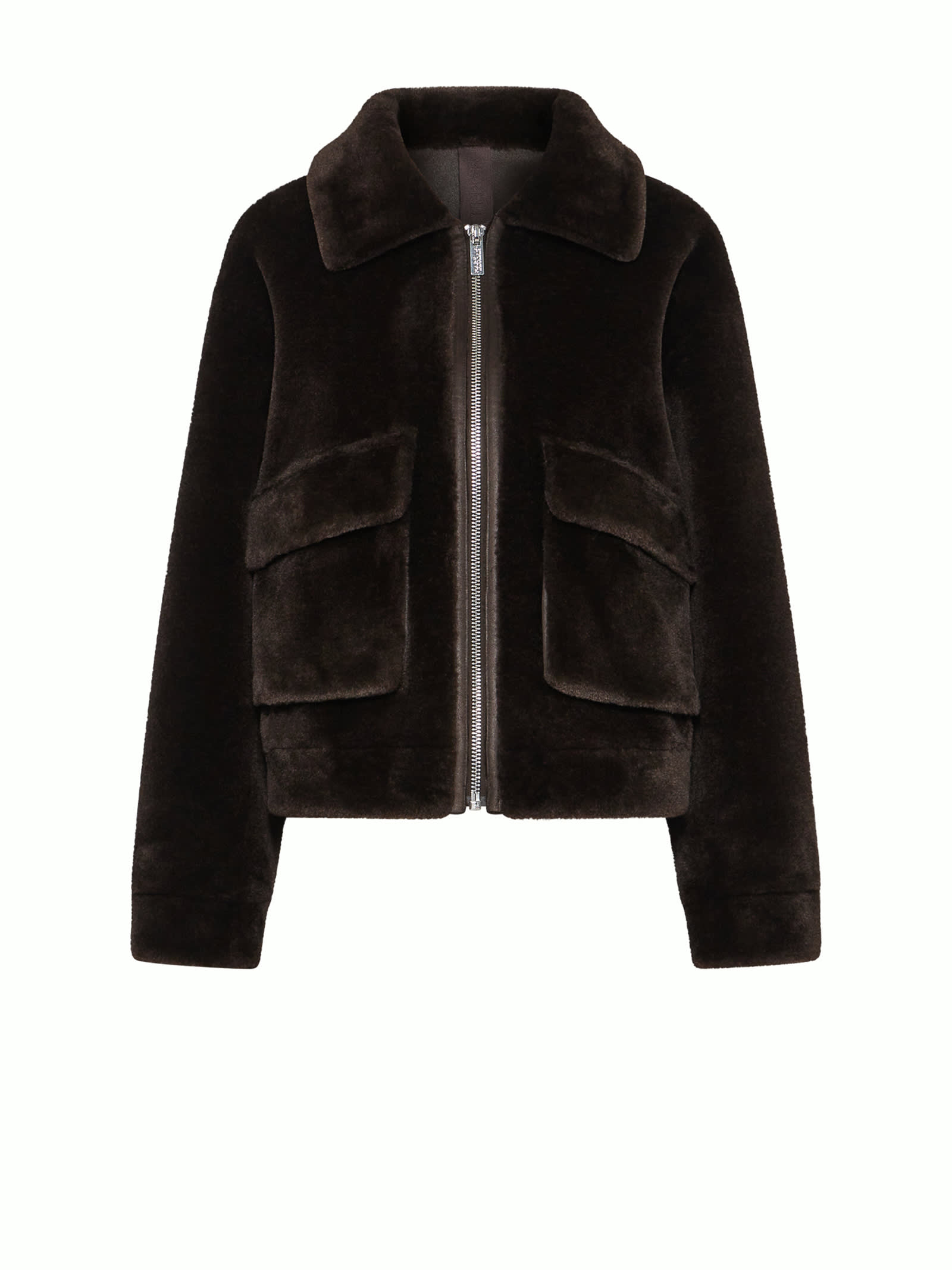 Marella Dark Brown Teddy Jacket With Zip In T.moro