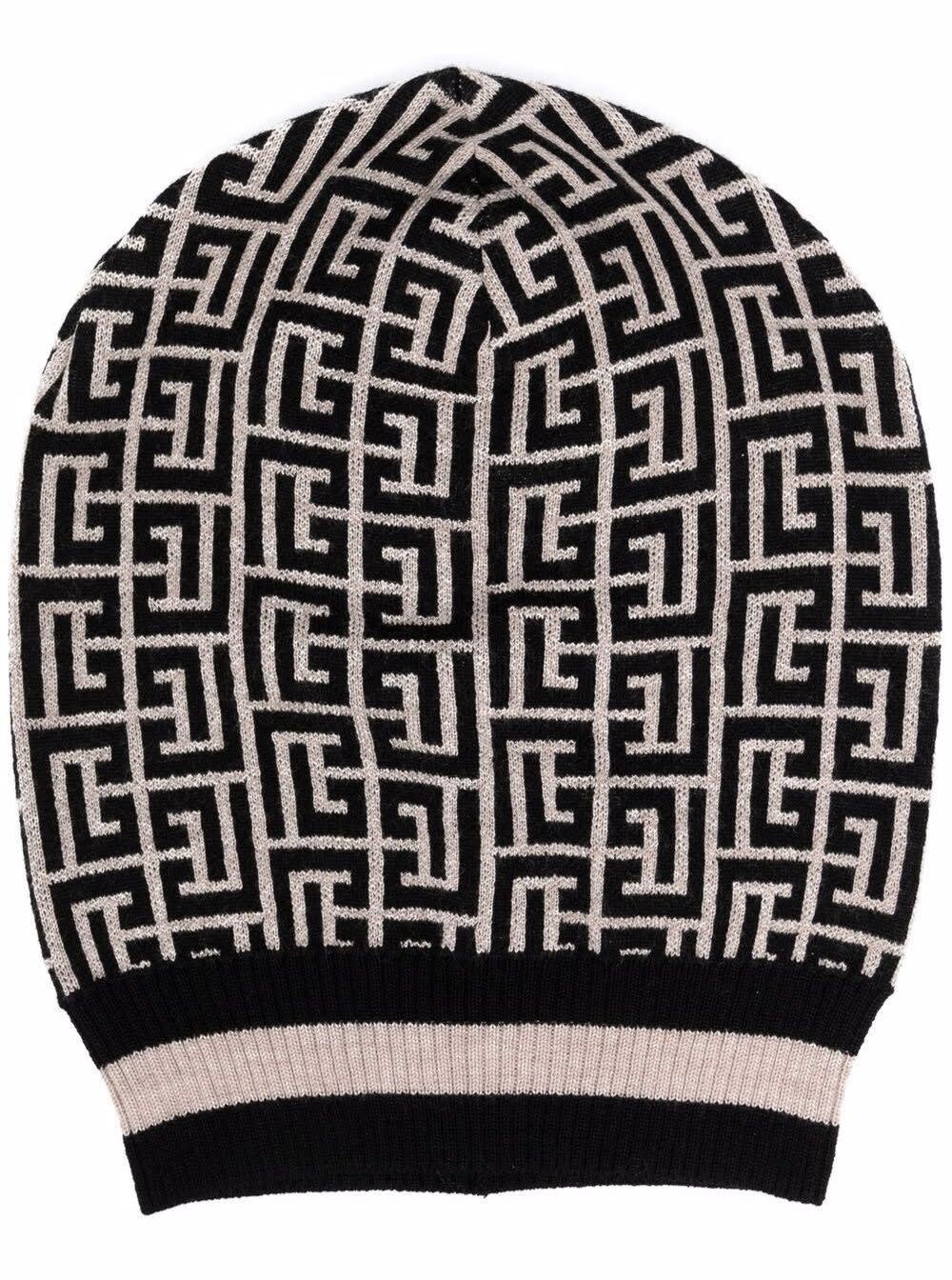 Balmain Monogram Merino Wool Hat