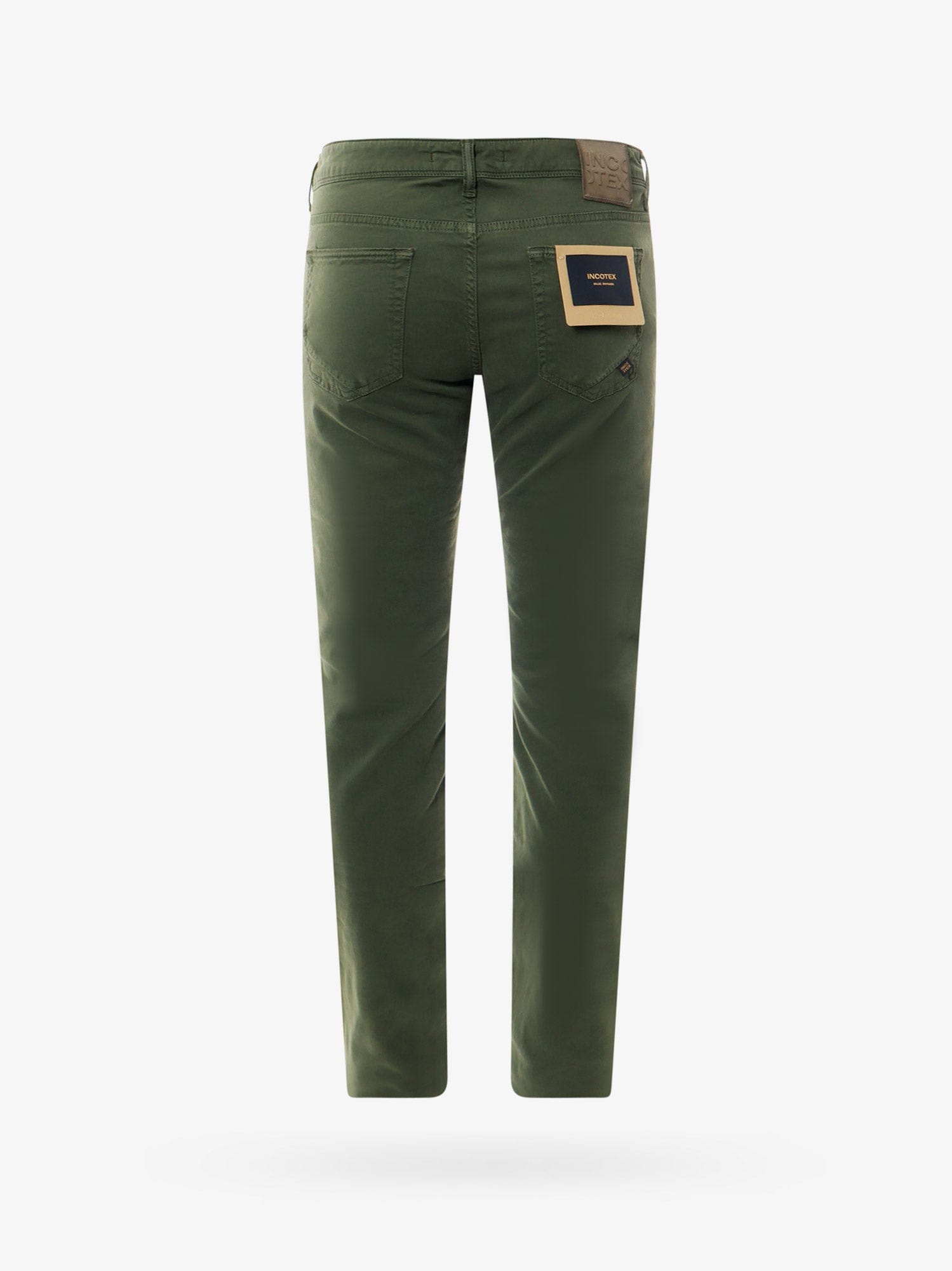Incotex Stretch Cotton Trouser With Back Suede Logo Patch In Green