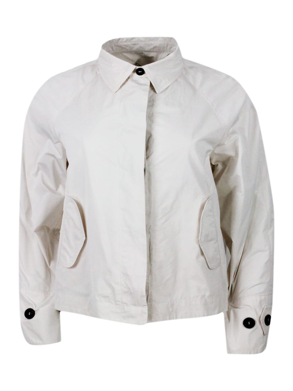 Lightweight Windproof Jacket With Shirt Collar, Button Closure And Side Pockets