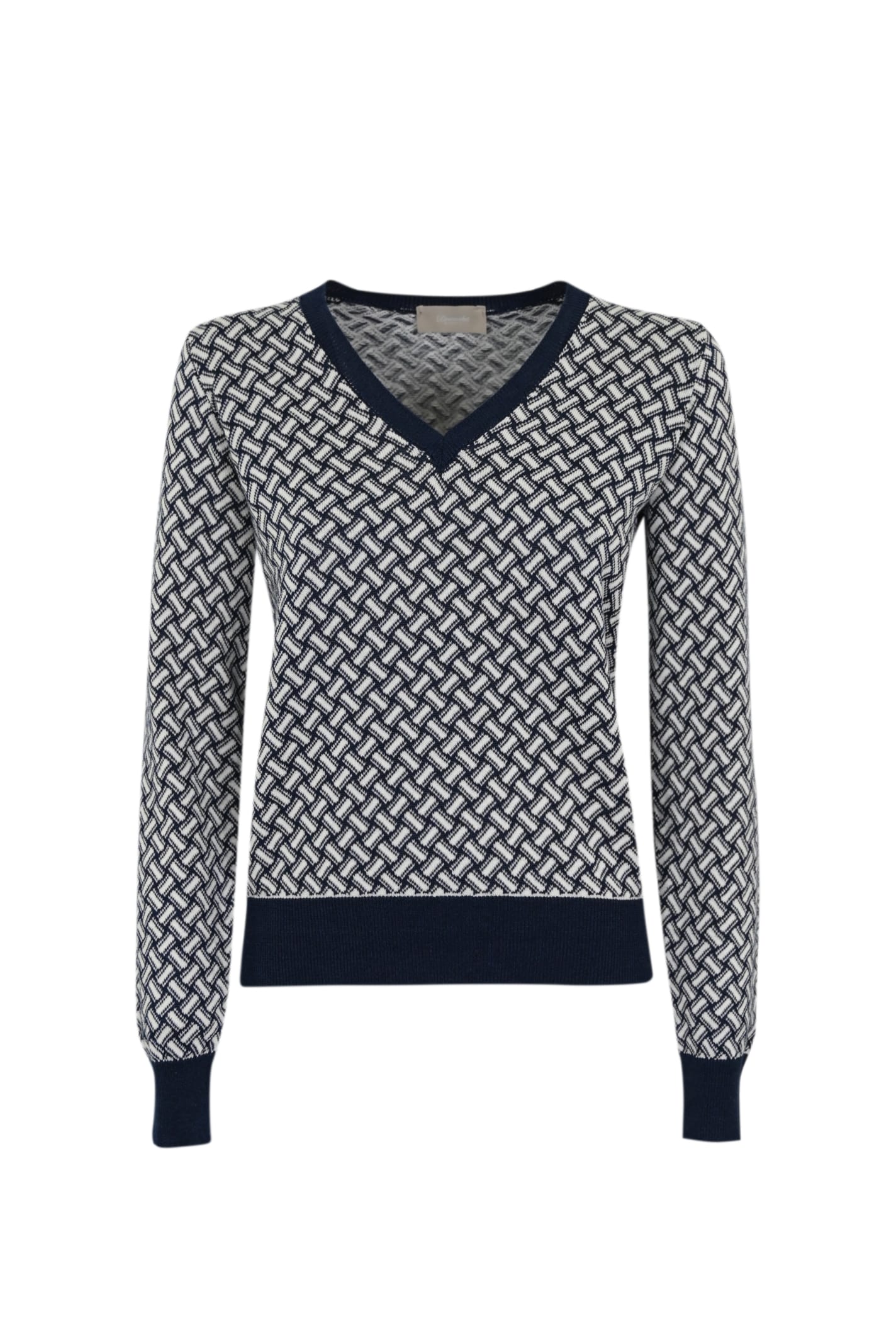 Shop Drumohr Blue And White Cotton And Linen Sweater