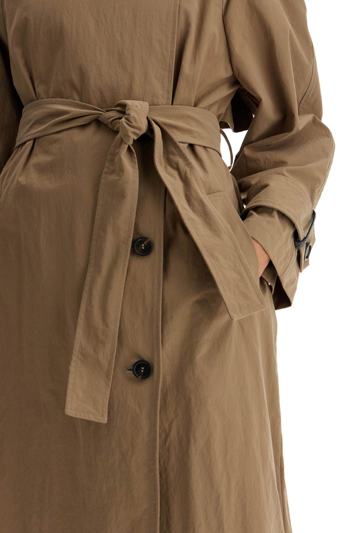 Shop Brunello Cucinelli Trench Coat With Shiny Cuff Details In Rope