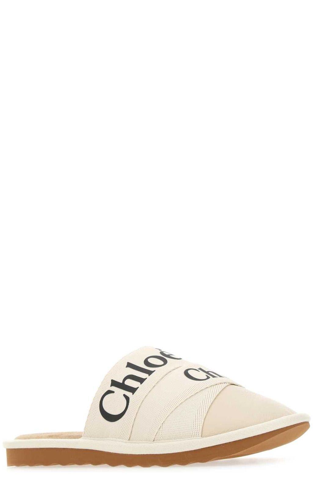 Shop Chloé Logo Band Slippers In White