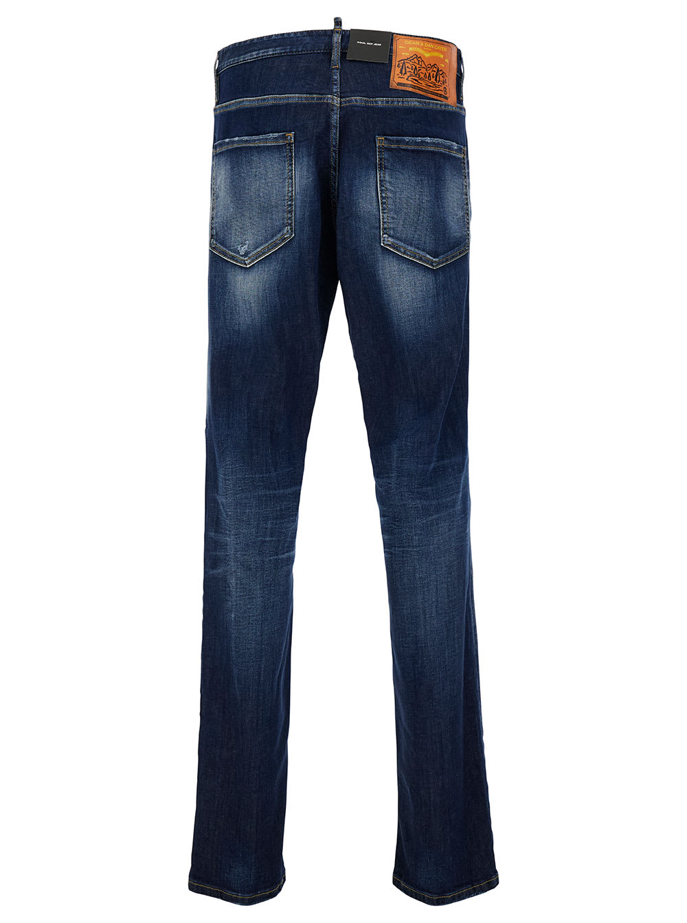 Shop Dsquared2 Cool Guy Blue Jeans With Logo Patch In Stretch Cotton Denim Man