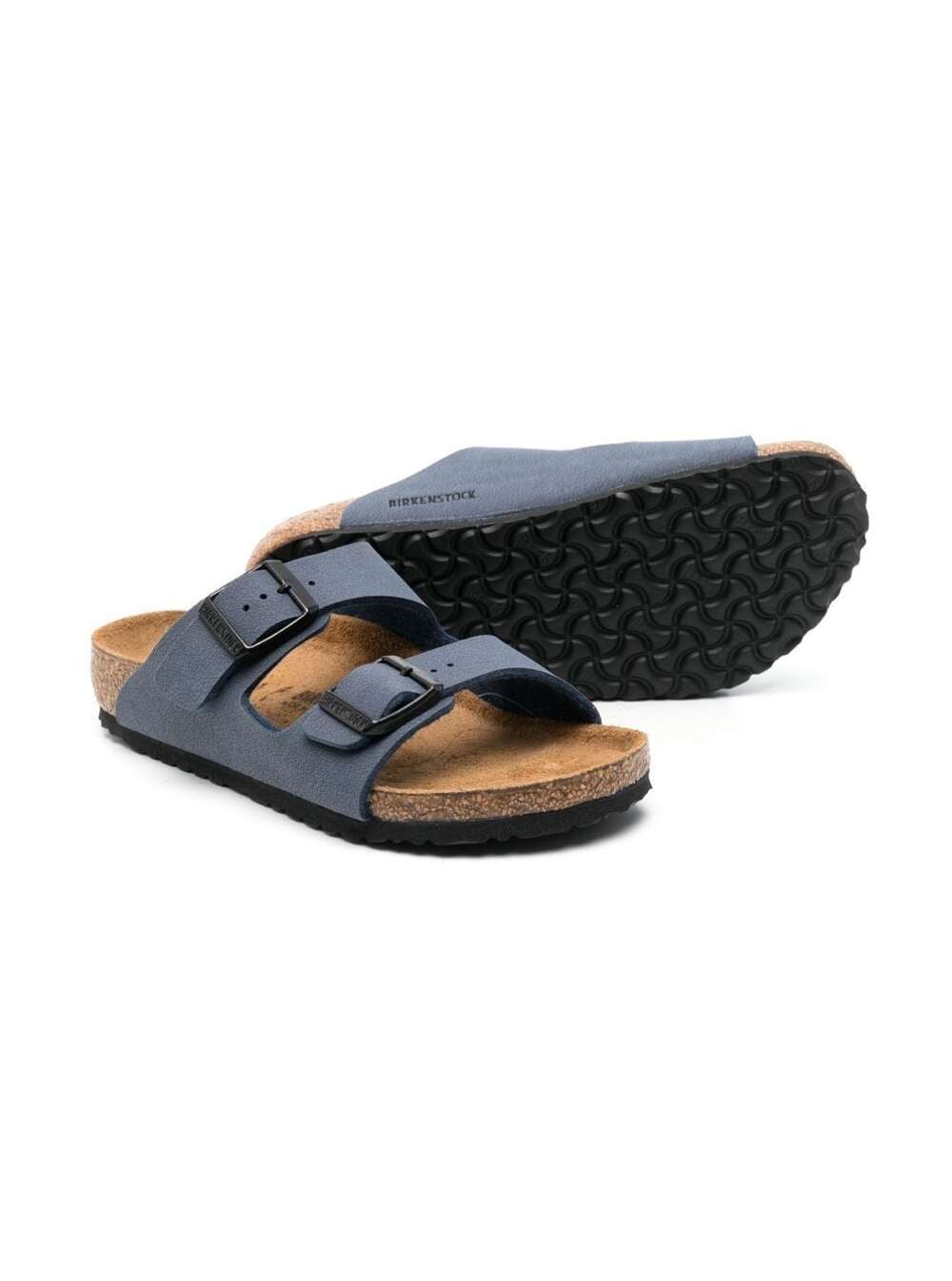 Shop Birkenstock Arizona Navy Blue Sandals With Engraved Logo In Eco Leather Boy