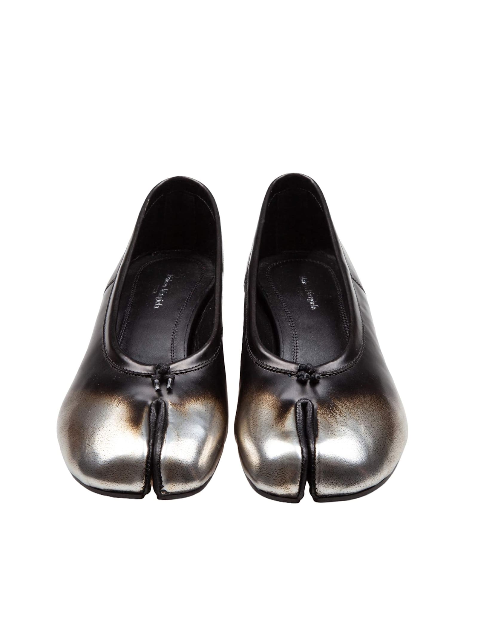 Shop Maison Margiela Tabi Ballerina In Metallic Leather In Black / Multiple