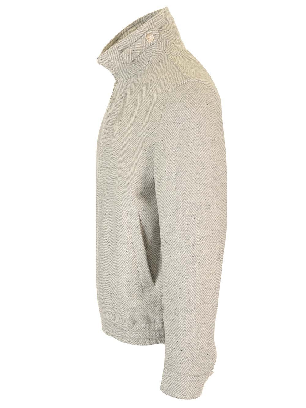 Shop Brunello Cucinelli Bomber Jacket In Wool, Silk And Cashmere Chevron In Grey