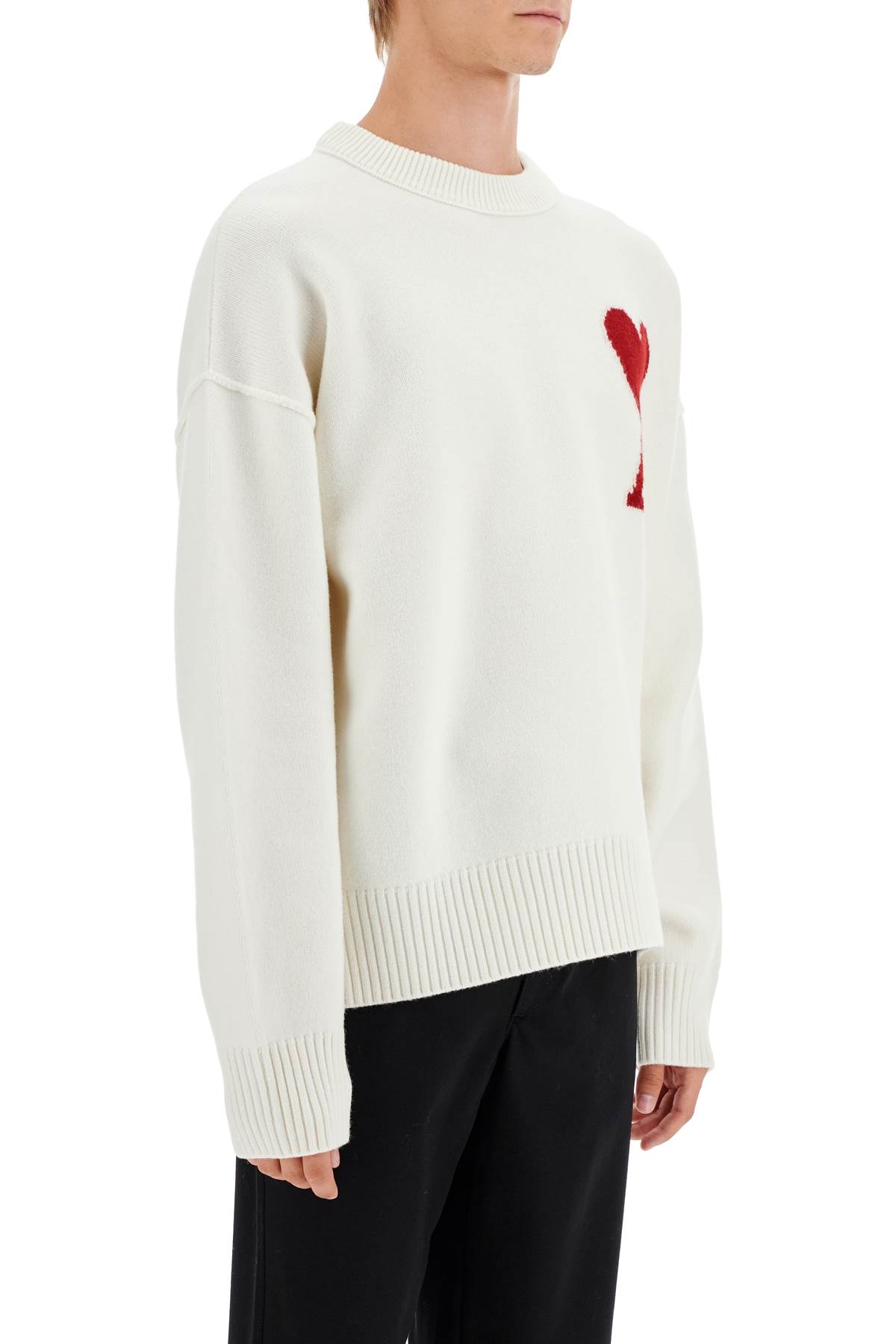 Shop Ami Alexandre Mattiussi Ami De C Ur Sweater In Ecru/rouge (white)