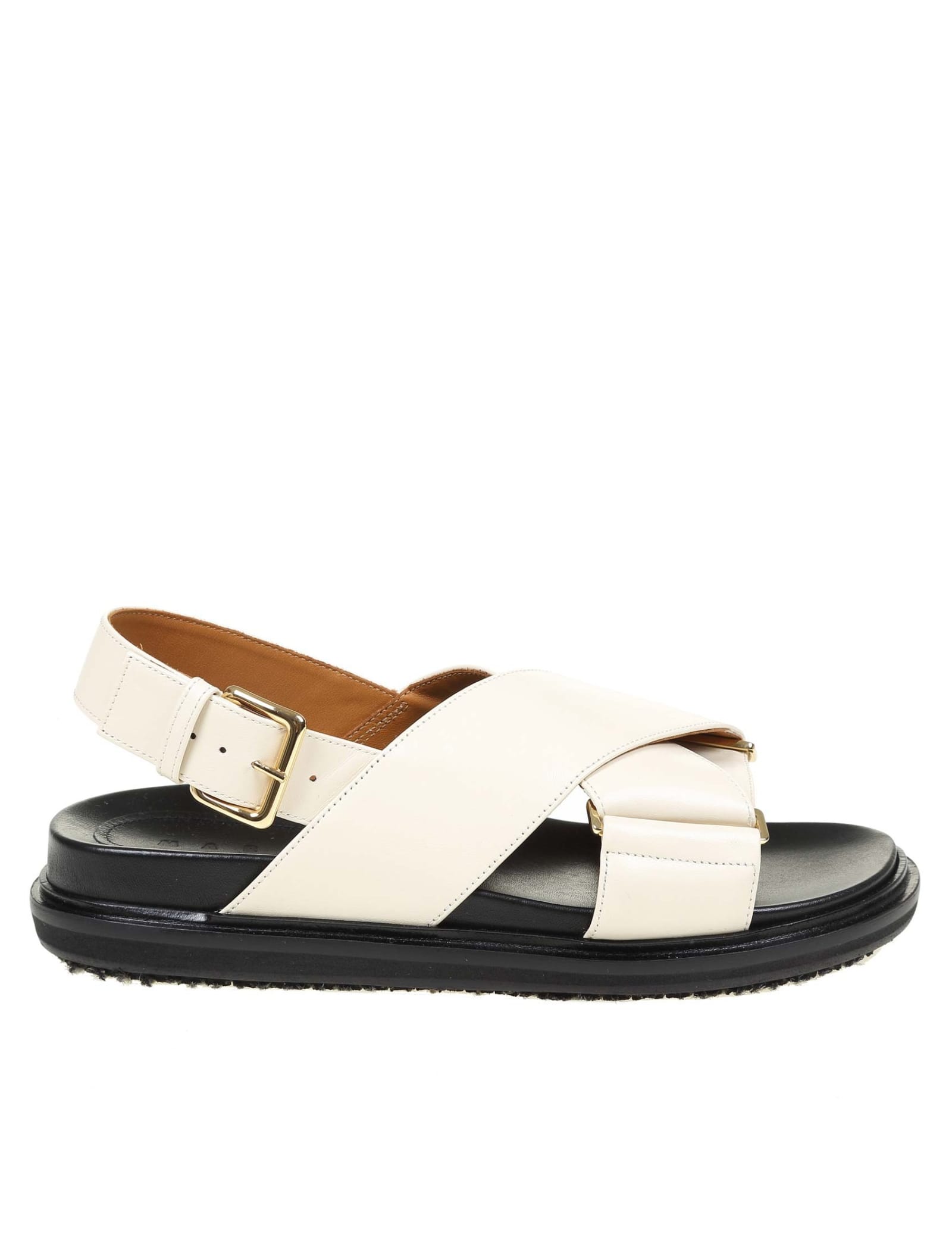 Buy Marni Fussbett Sandal In White Leather online, shop Marni shoes with free shipping