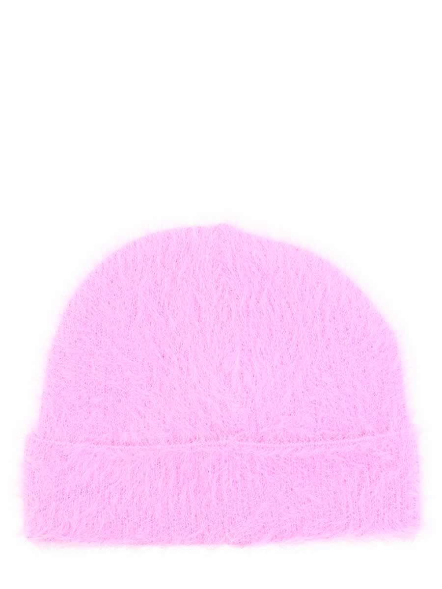 Msgm Cozy Turn-up Brim Fuzzy Hat In Purple