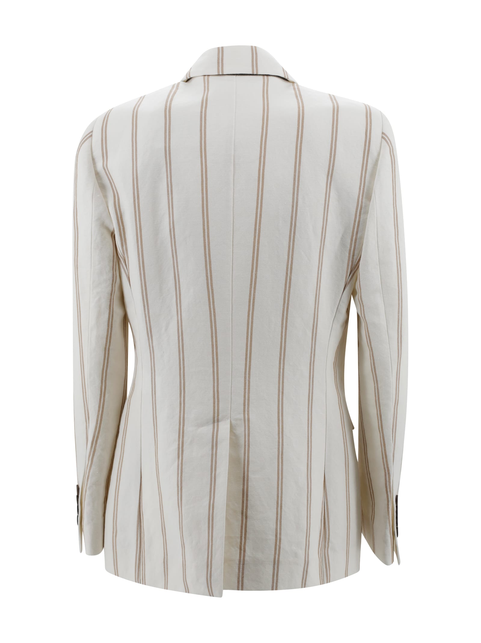 Brunello Cucinelli Multicolor Jacket With All-over Striped Motif And Monile Detail
