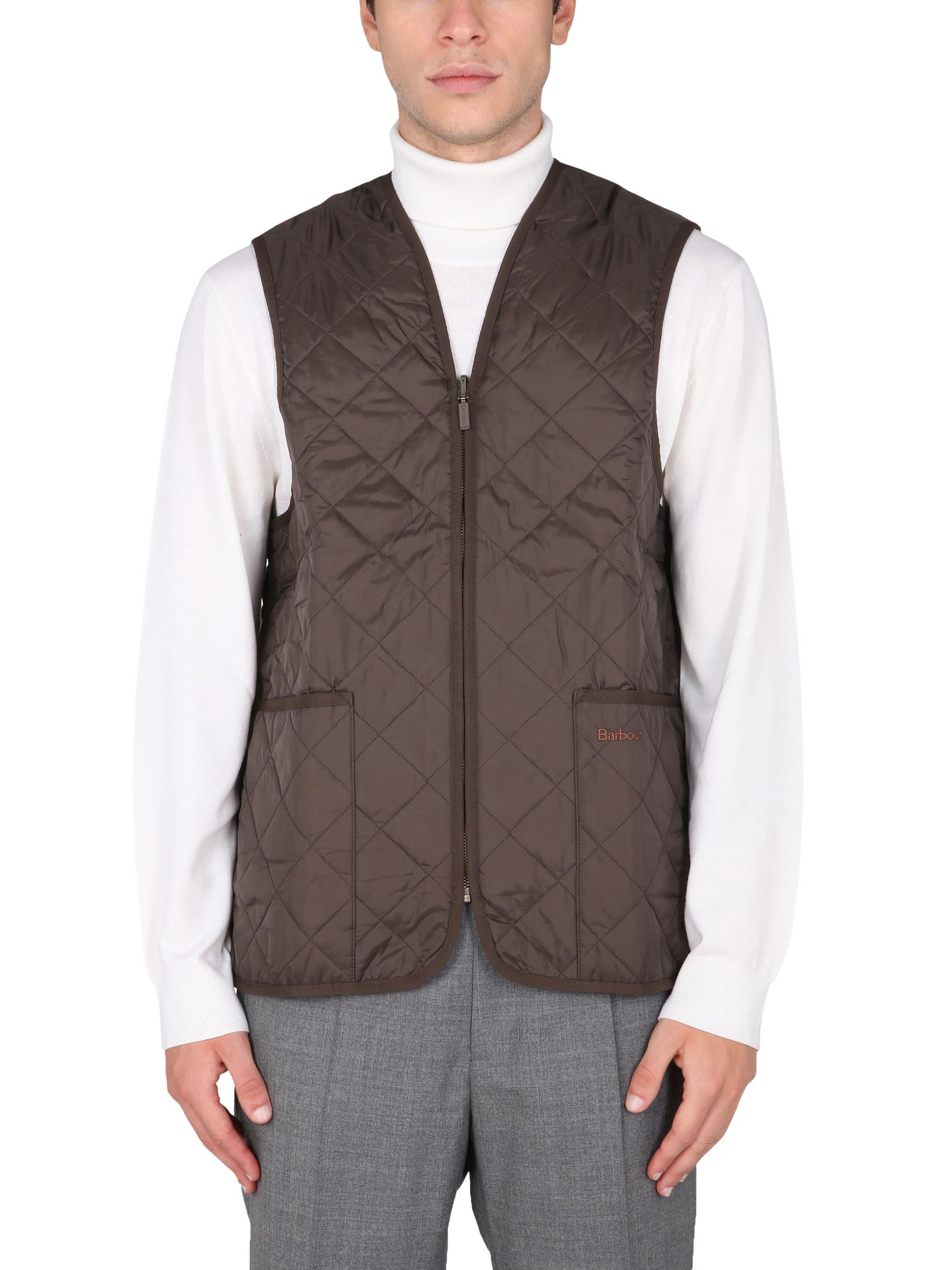 Barbour Logo Embroidered Quilted Gilet In Marrone