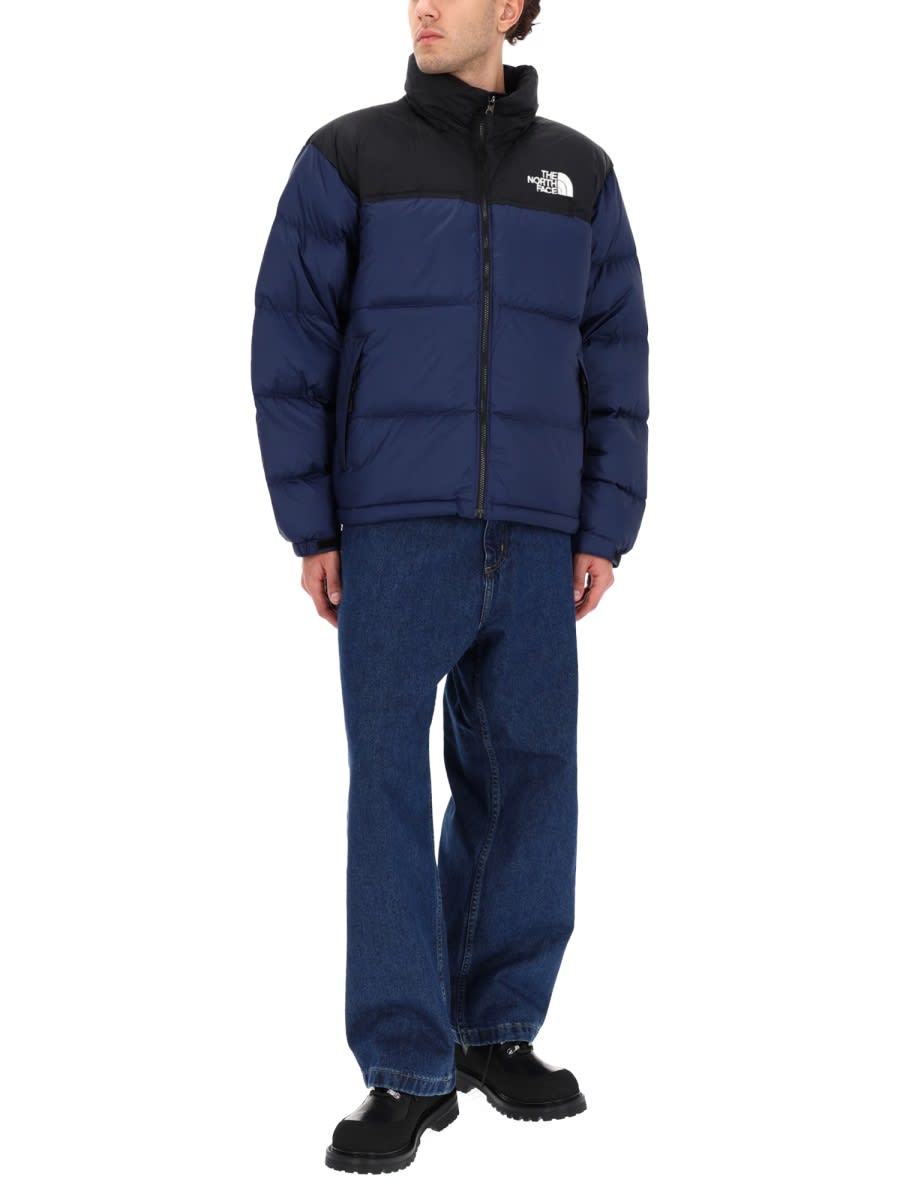 The North Face Padded High-collar Down Jacket With Detachable Hood In Blue