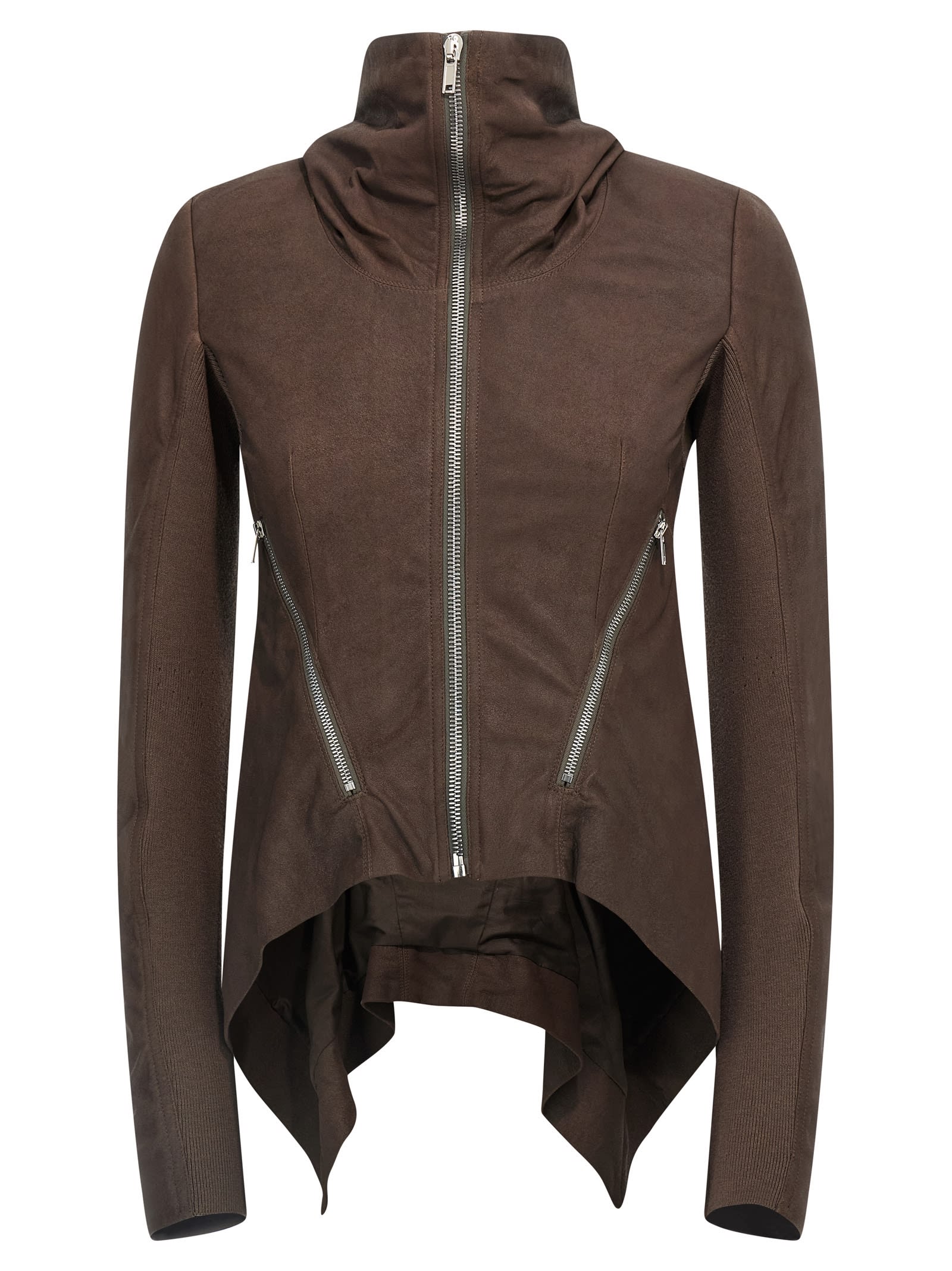 Rick Owens Tailored Brown Lamb Leather Jacket With Padded Shoulders In Multi