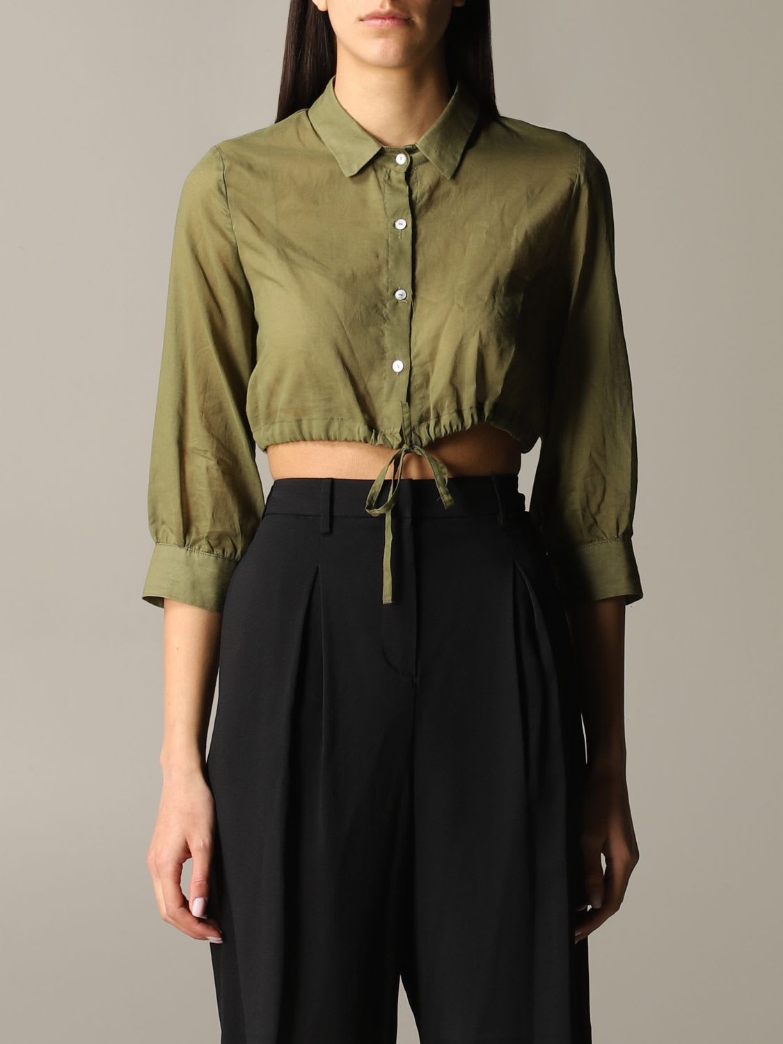 L'autre Chose Lautre Chose Shirt Lautre Chose Muslin Cropped Shirt In Military