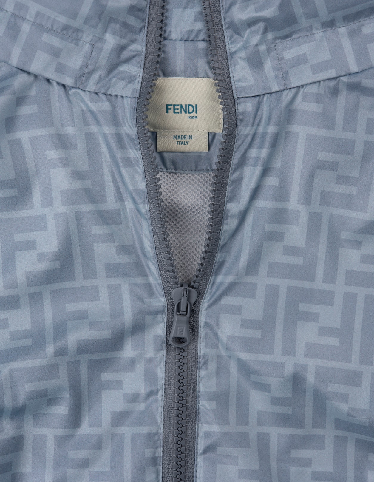 FENDI LIGHT BLUE WINDBREAKER JACKET WITH ALL-OVER MONOGRAM 