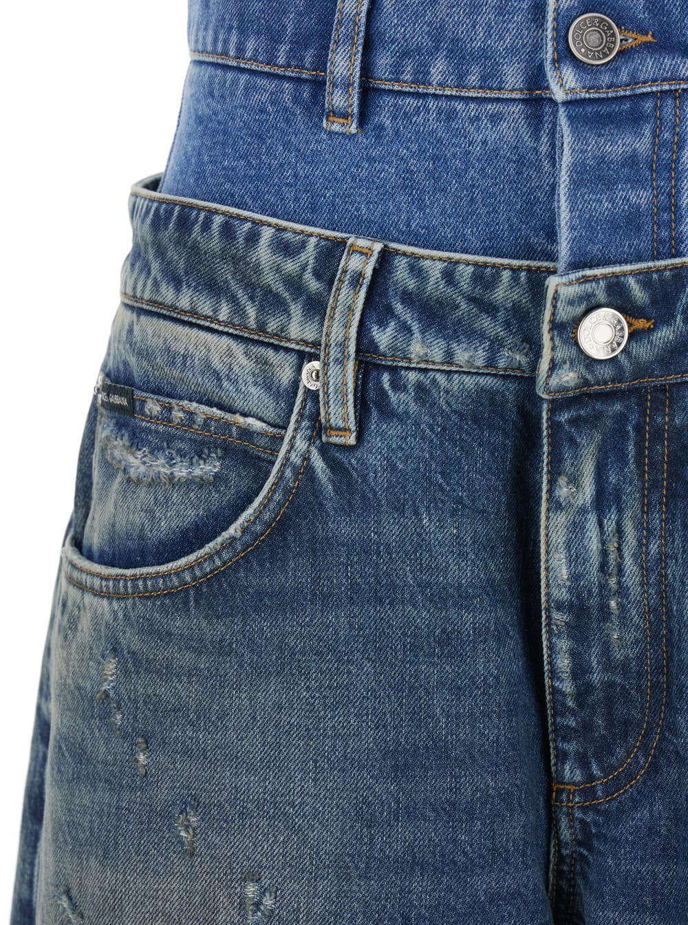 Dolce & Gabbana Double Wasited Denim Jeans In Blue