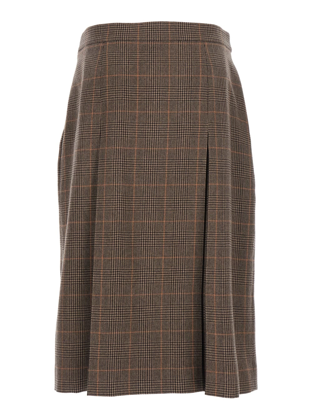 Saint Laurent Grey Midi Skirt With Side Concealed Zip Closure And All-over Check Motif In Wool And Cashmere Woman In Brown
