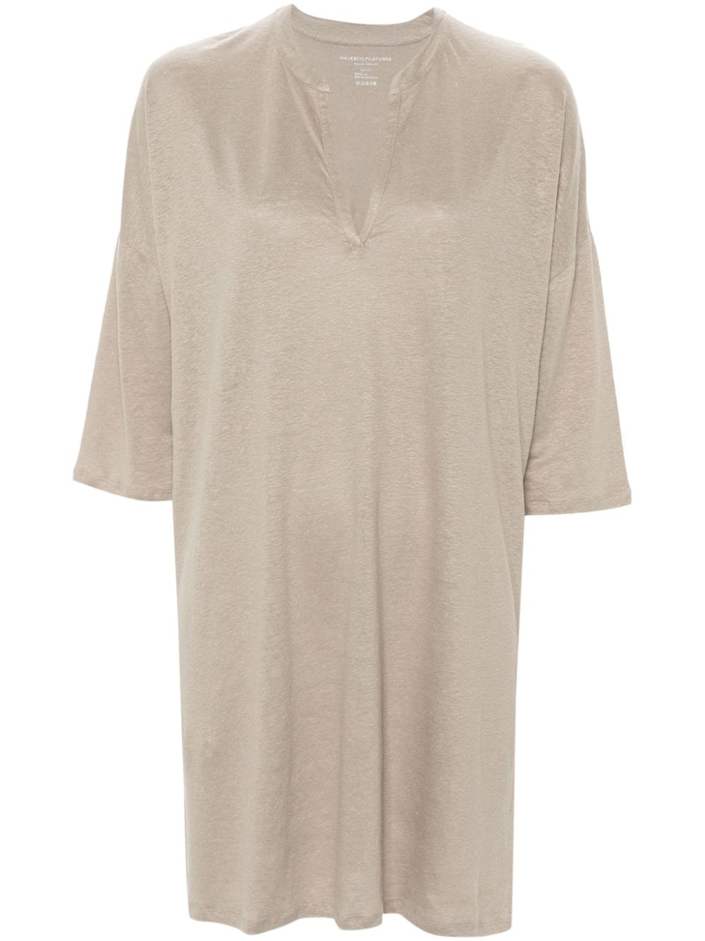 Majestic Linen Blend Tunic Dress In Neutral