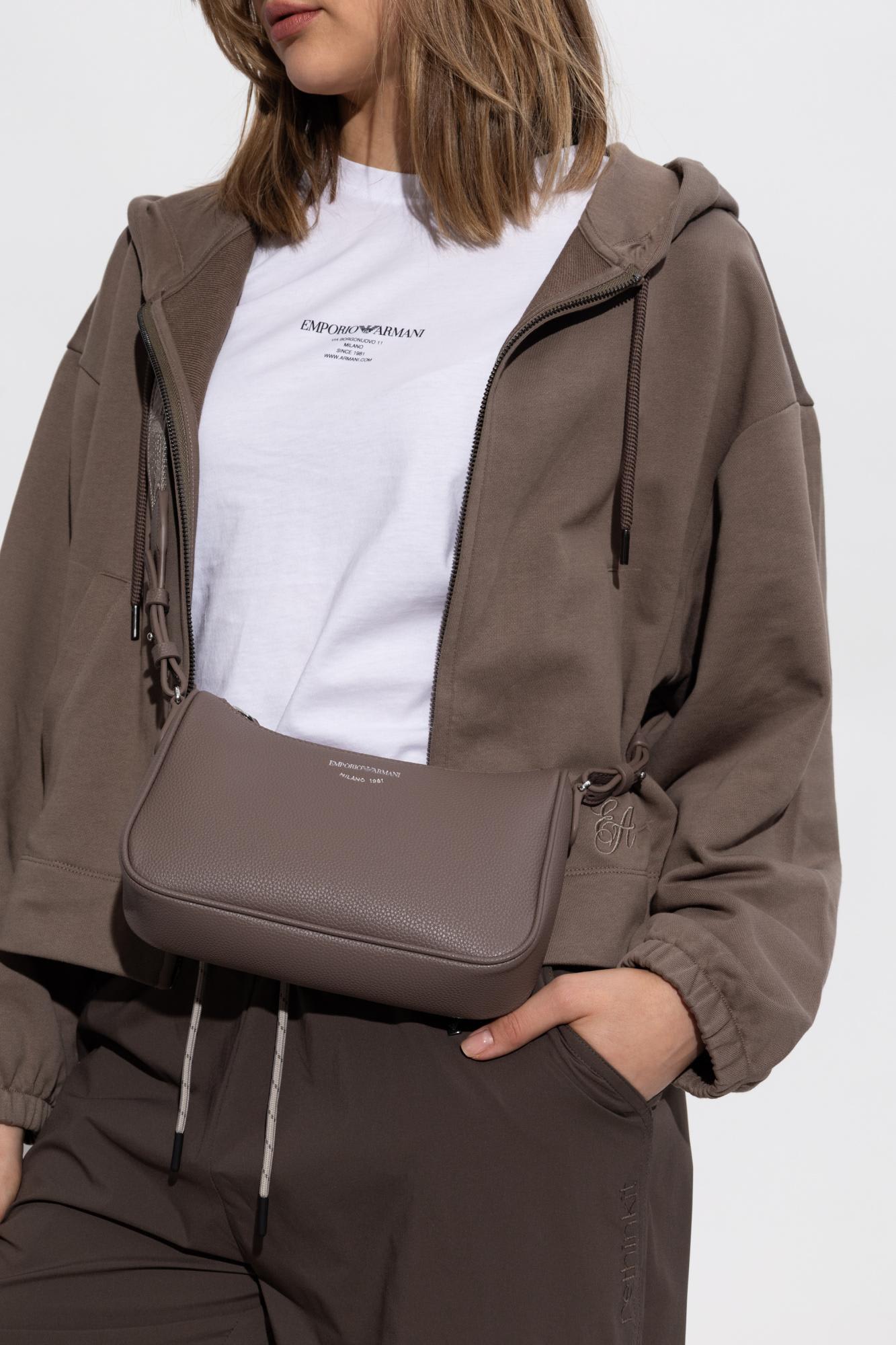 Emporio Armani Grey Logo-plaque Crossbody Bag In Gray