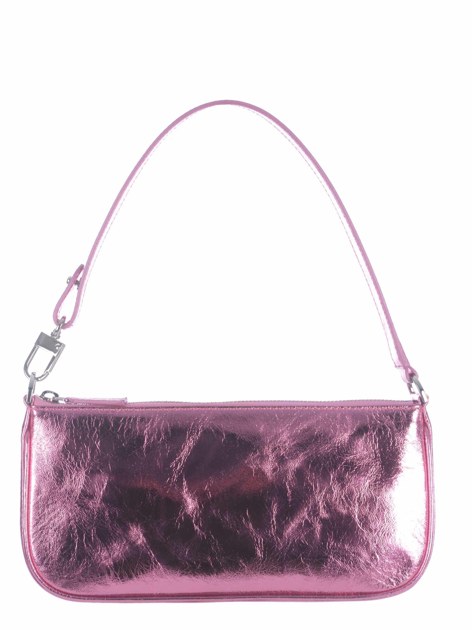 Shop By Far Shoulder Bag  Rachel Medium In Metallic Leather In Pink