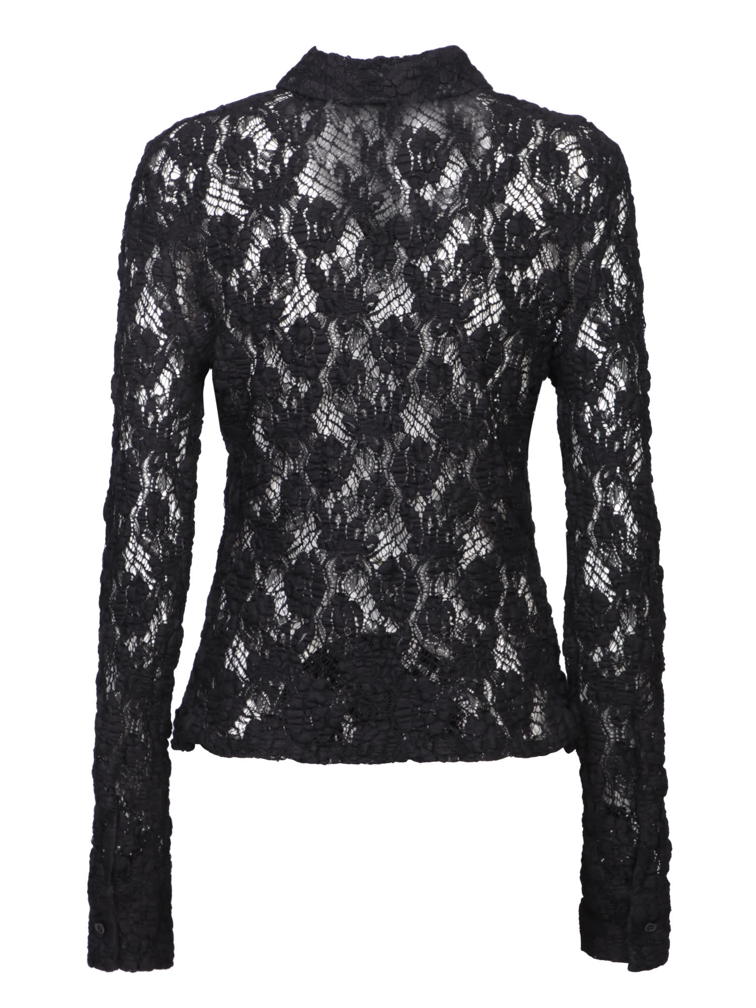 Shop Msgm Vintage Black Lace Shirt