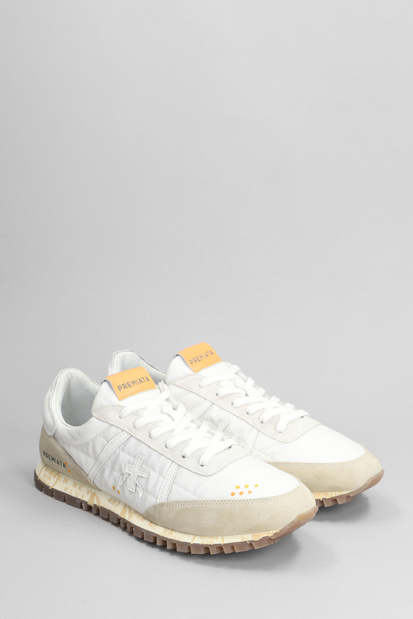 Shop Premiata Sean Sneakers In White Suede And Fabric In Bianco