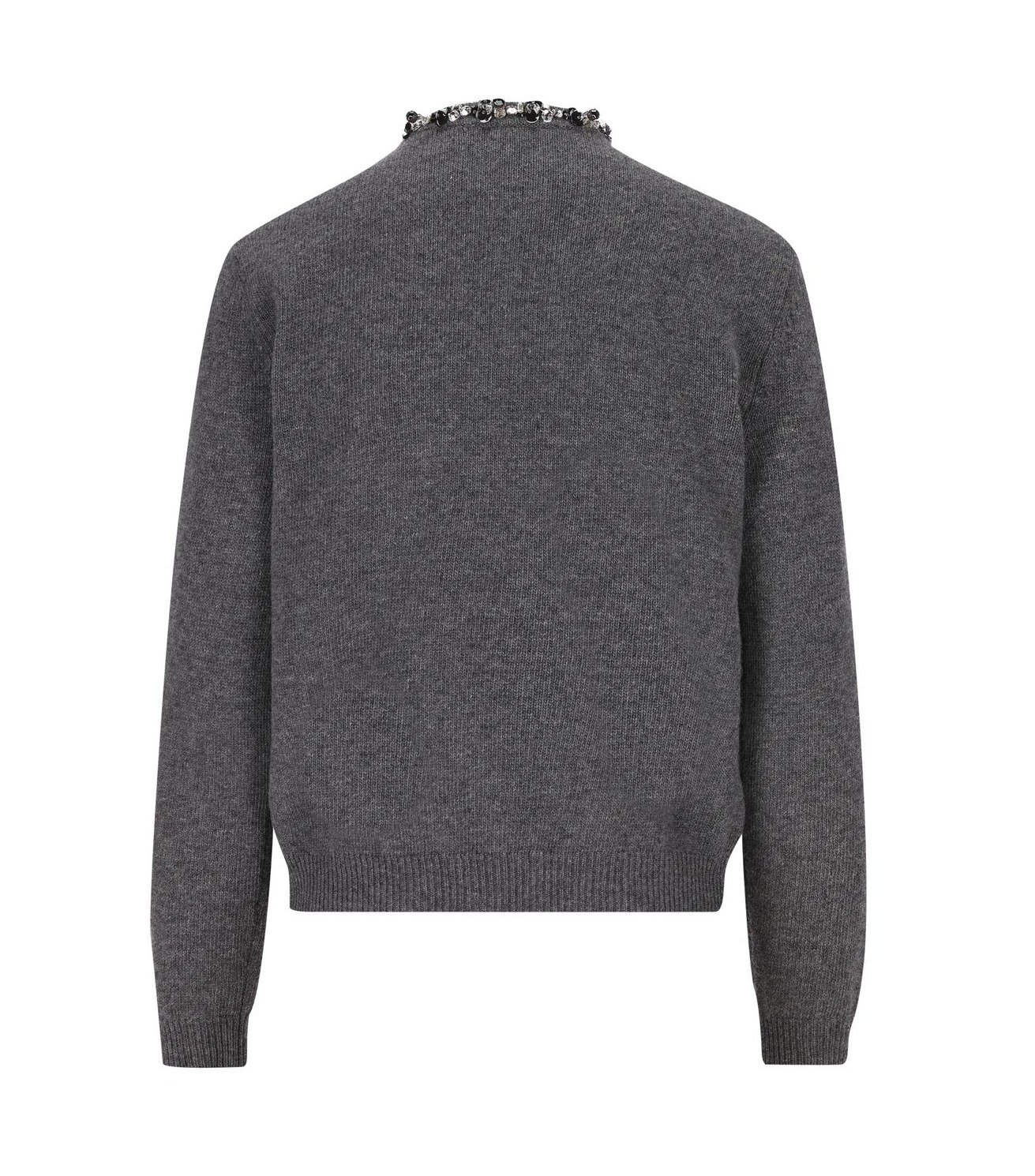 Shop Valentino Embellished Crewneck Cardigan In Grey Dark Melange