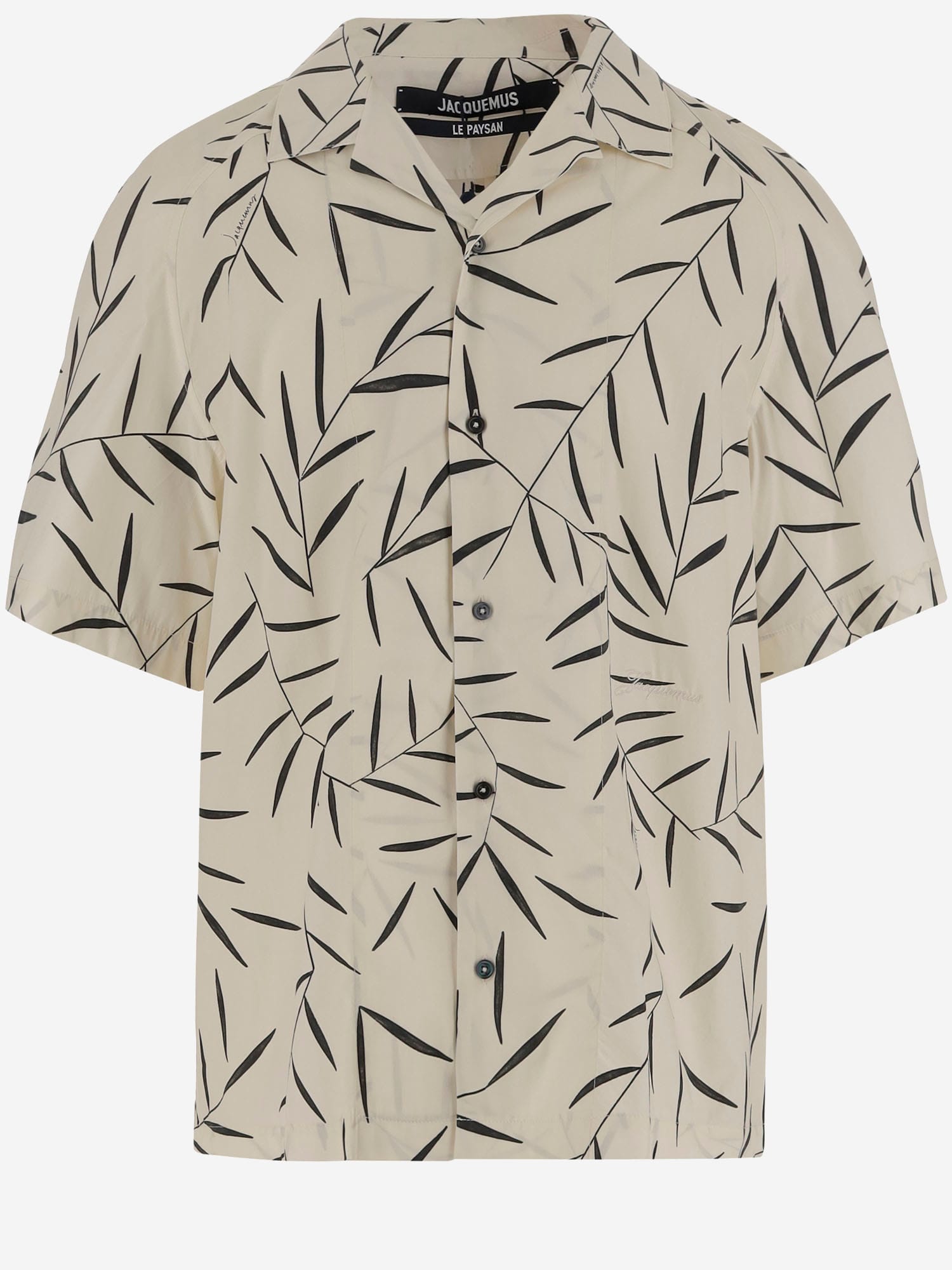 Jacquemus Cotton Poplin Shirt With Foliage Print And Embroidered Logo In Neutral