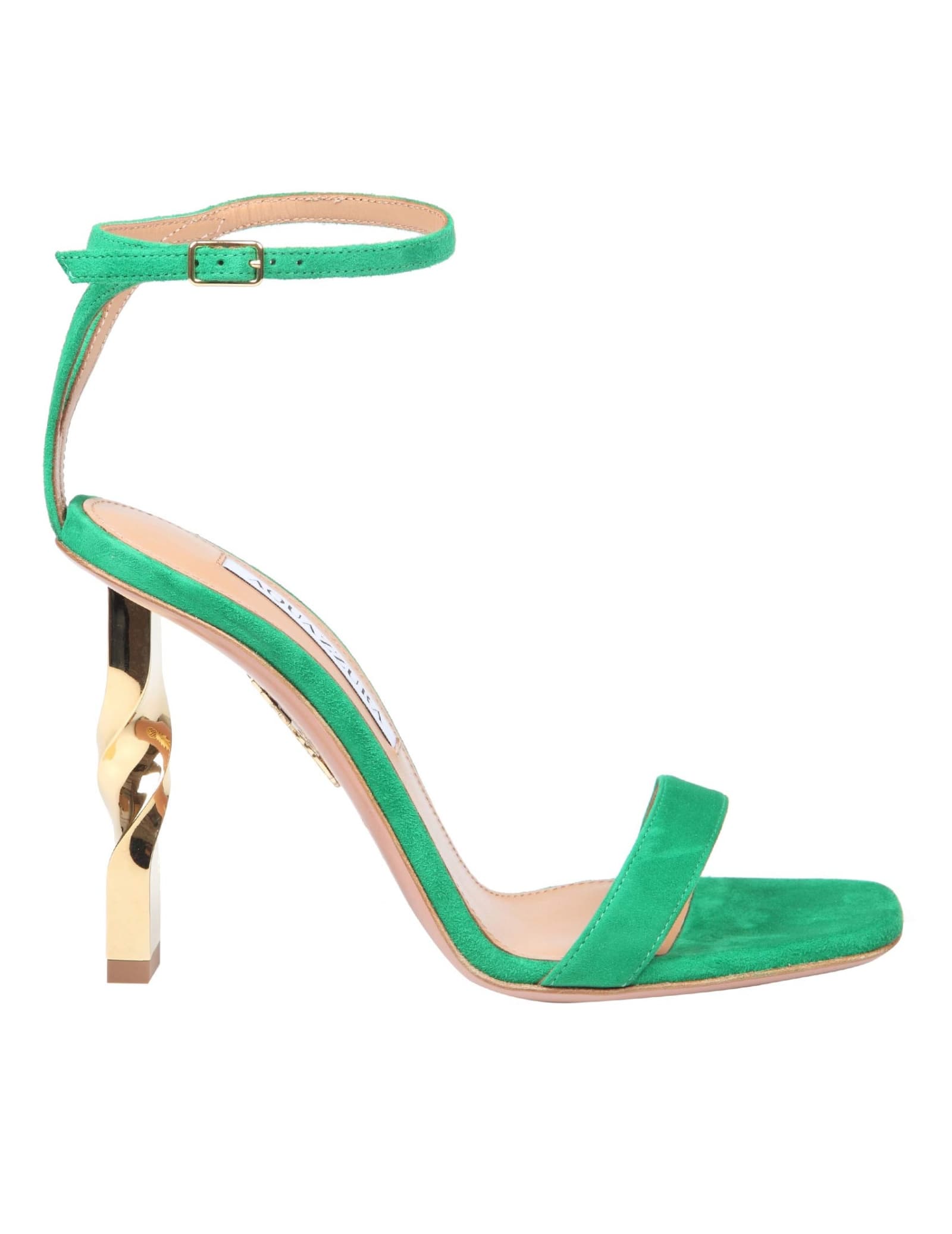 AQUAZZURA TWIST SUEDE SANDAL WITH SCULPTURE HEEL