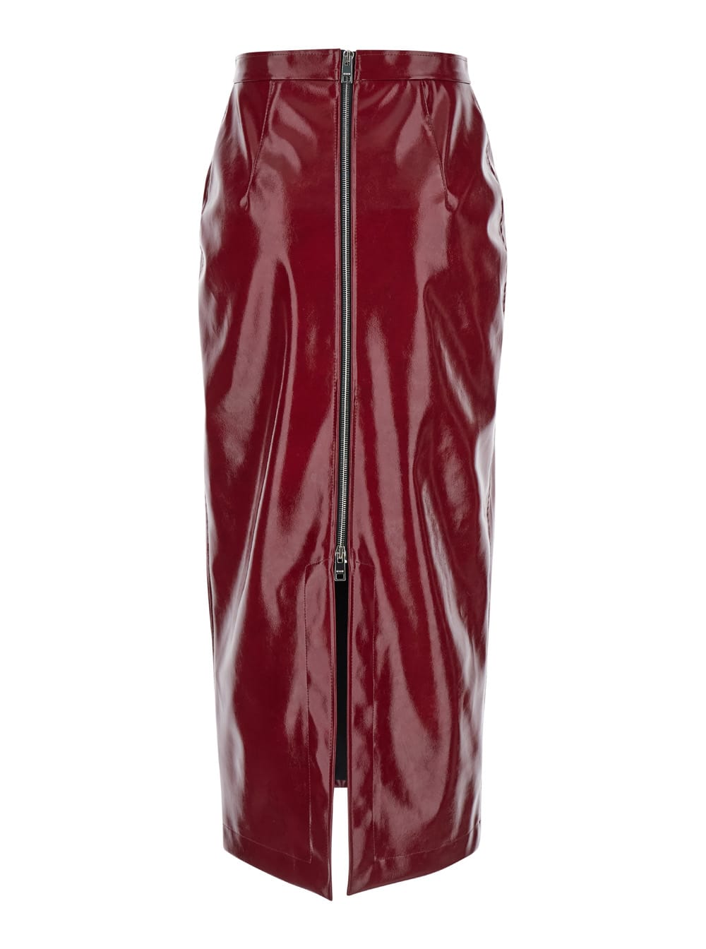 Msgm High Waist Midi Skirt Patent Leather In Brown