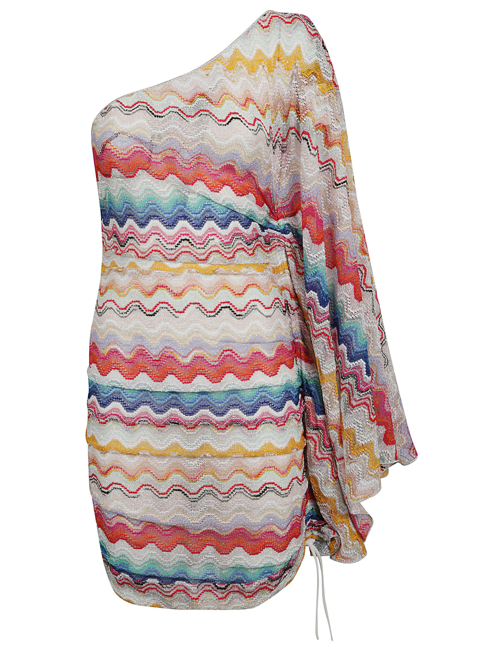 Shop Missoni One-shoulder Stripe Patterned Short Dress In Multicolor