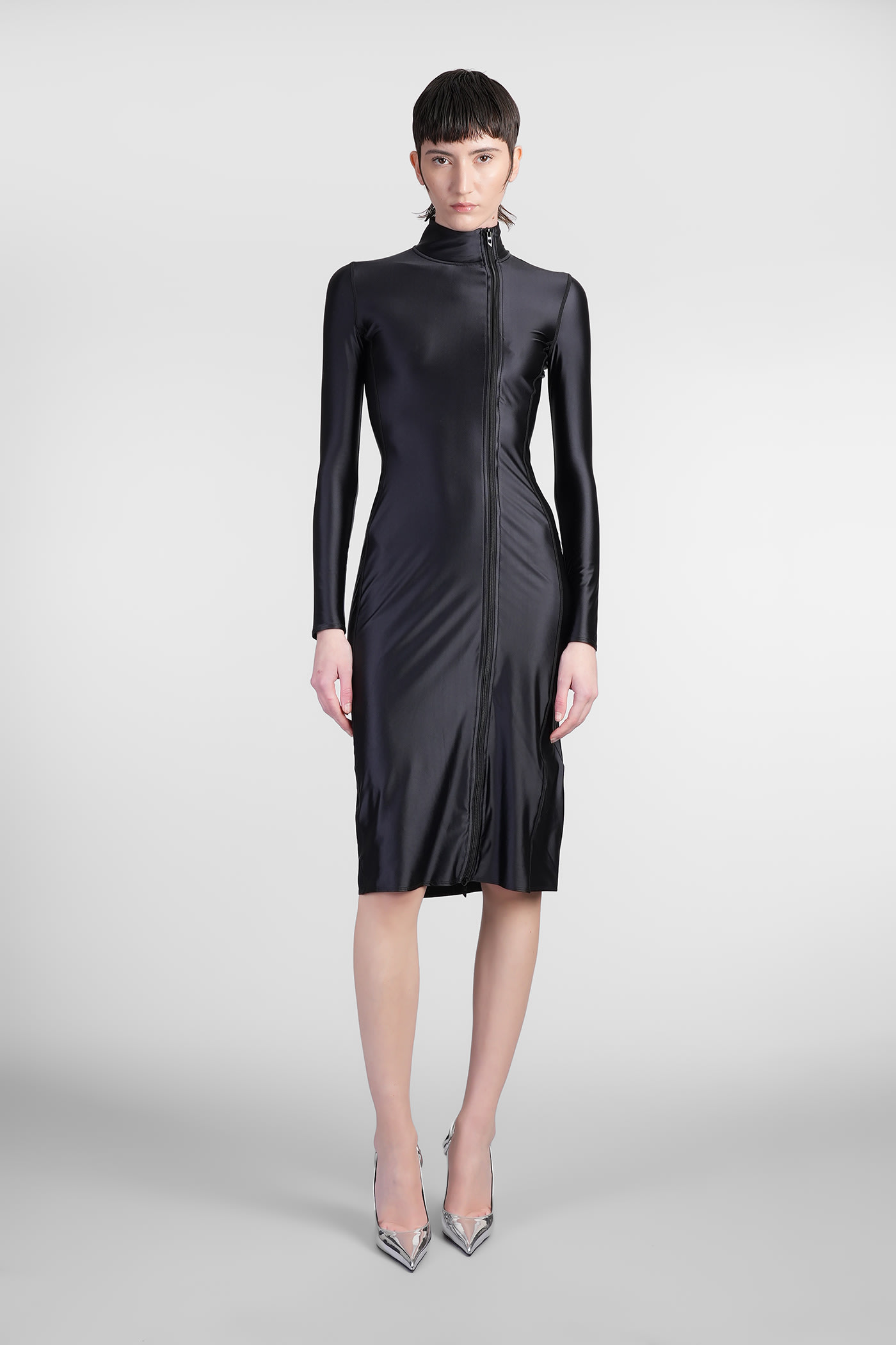 Diesel Mock Collar Long-sleeve Midi Dress With Chintz Finish