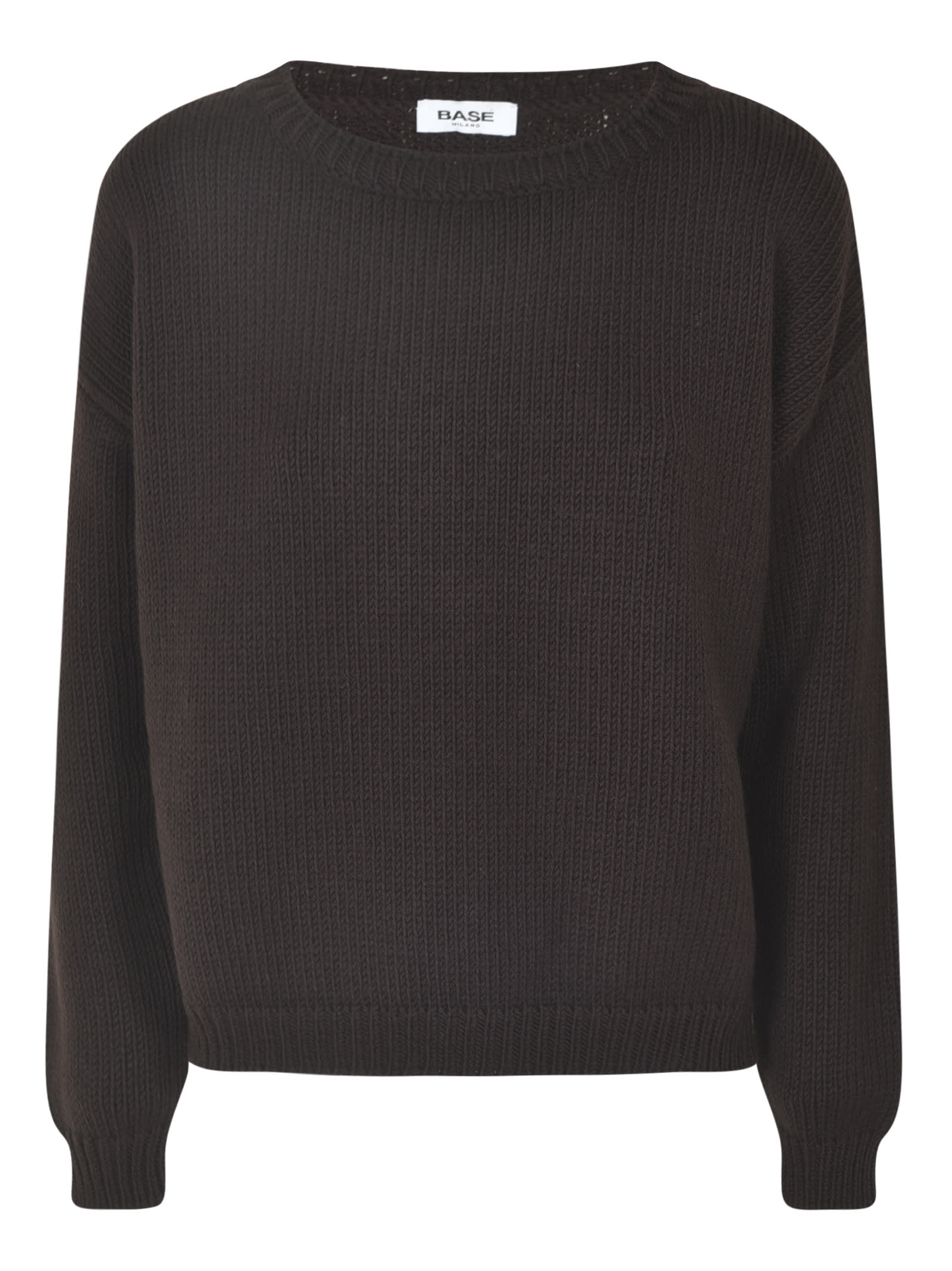 Shop Base Plain Knit Ribbed Sweater In Dark Brown