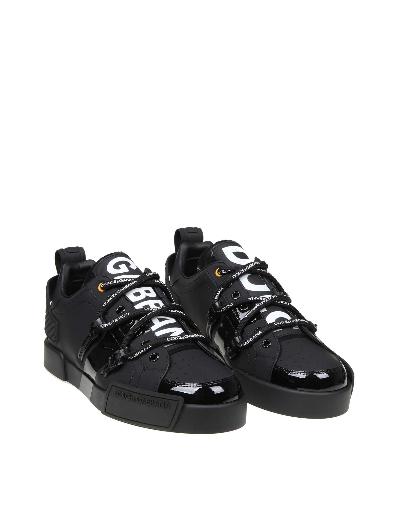 Shop Dolce & Gabbana Sneaker Portofino In Vitello E Vernice Colore Nero In Black /white