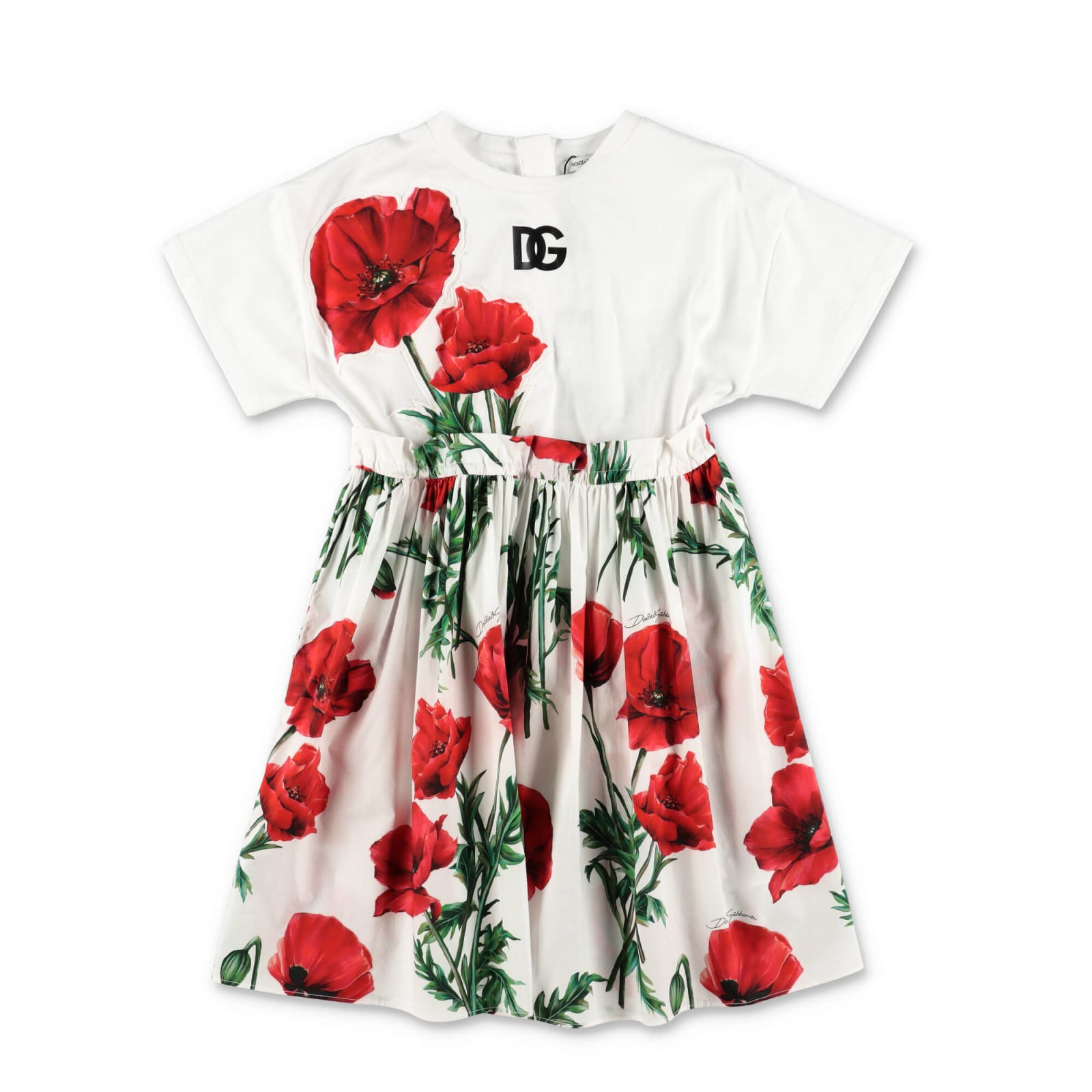 Dolce & Gabbana Kids'  Abito Happy Garden Con Pannelli A Contrasto Bambina In Bianco