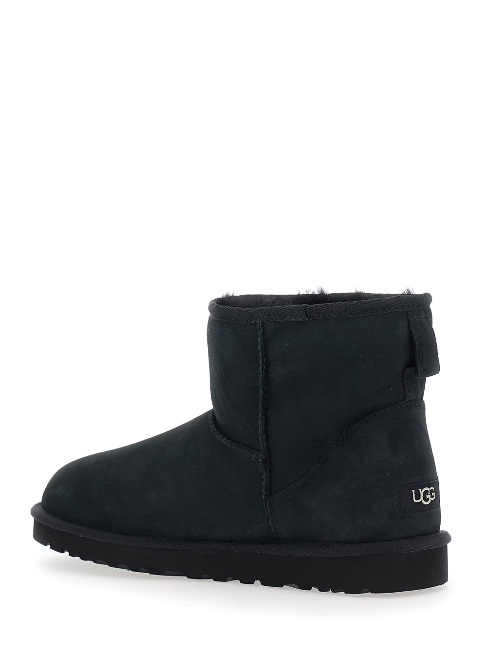 Ugg 'classic Mini' Black Ankle Boots With Logo Patch On The Rear And Shearling Lining In Suede Man In Black