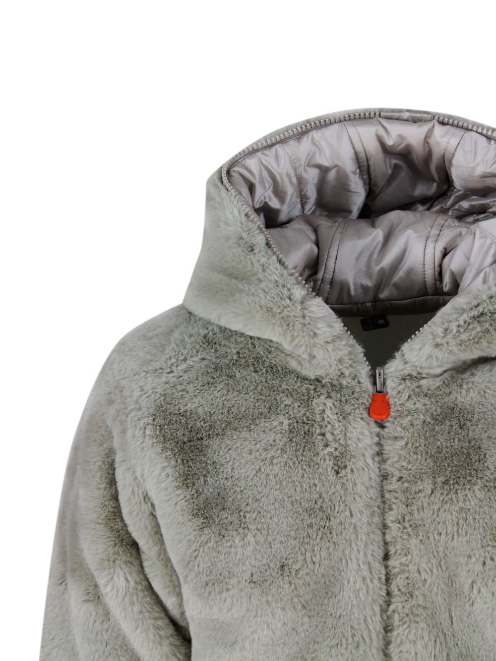 Save The Duck Chloe Reversible Down Jacket In Faux Fur With Hood With Animal Free Padding With Animal Free Padding In Greige