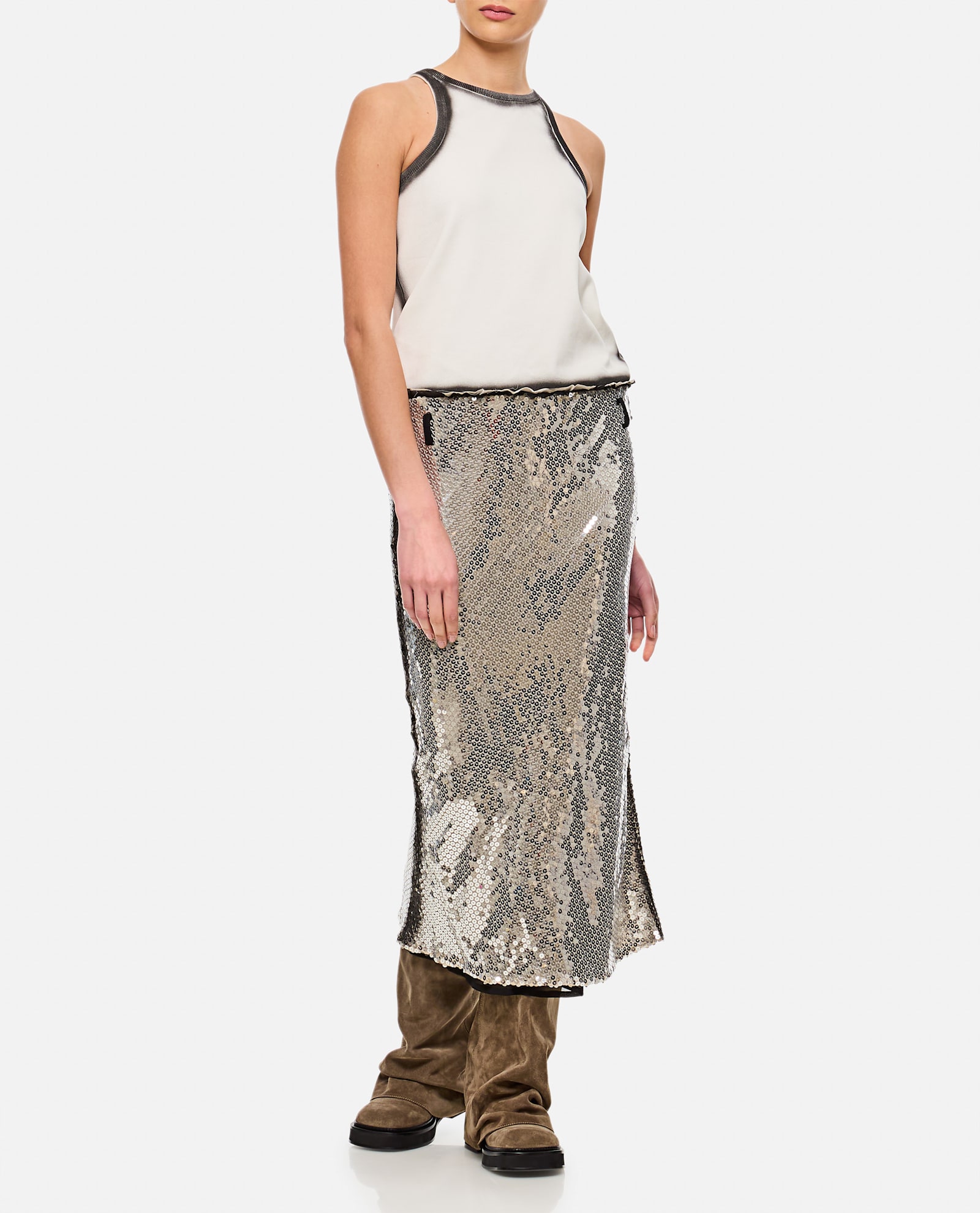 Attico White And Silver Midi Dress In Multi