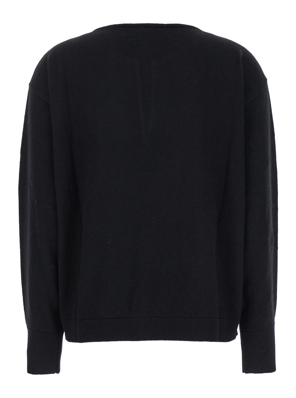 Shop Federica Tosi Black Crewneck Sweater With V Neck In Wool Blend Woman