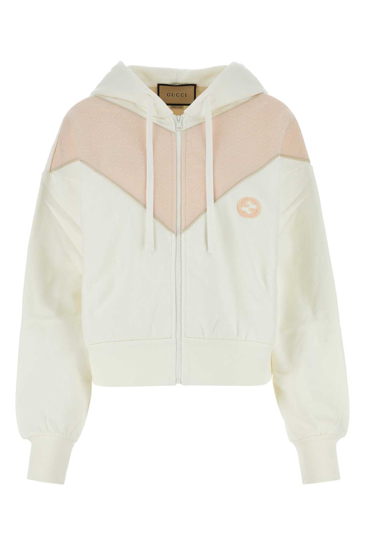 Shop Gucci White Jersey Sweatshirt In Sunlightpinkmix