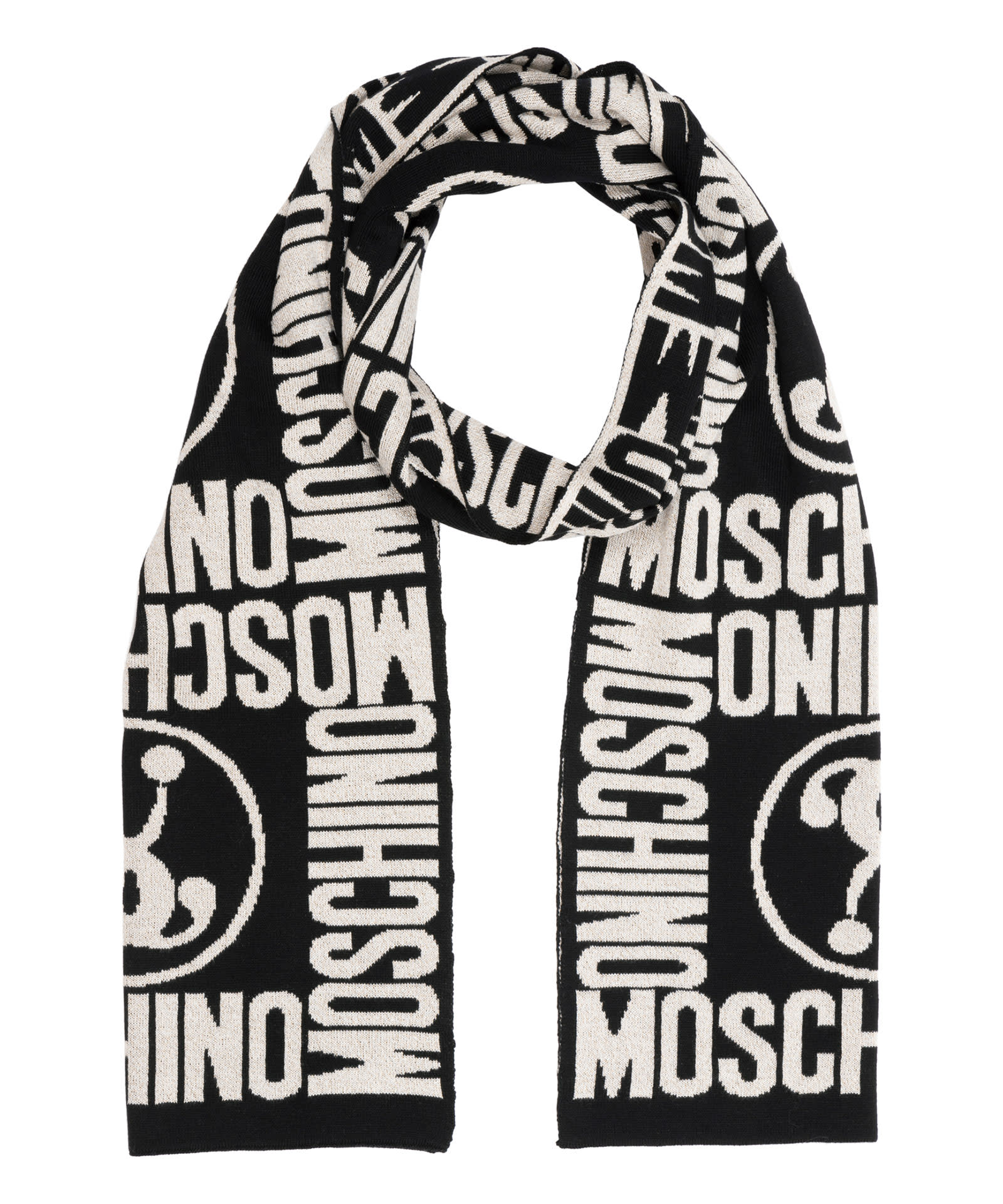 Shop Moschino Double Question Mark Wool Wool Scarf In Black/white