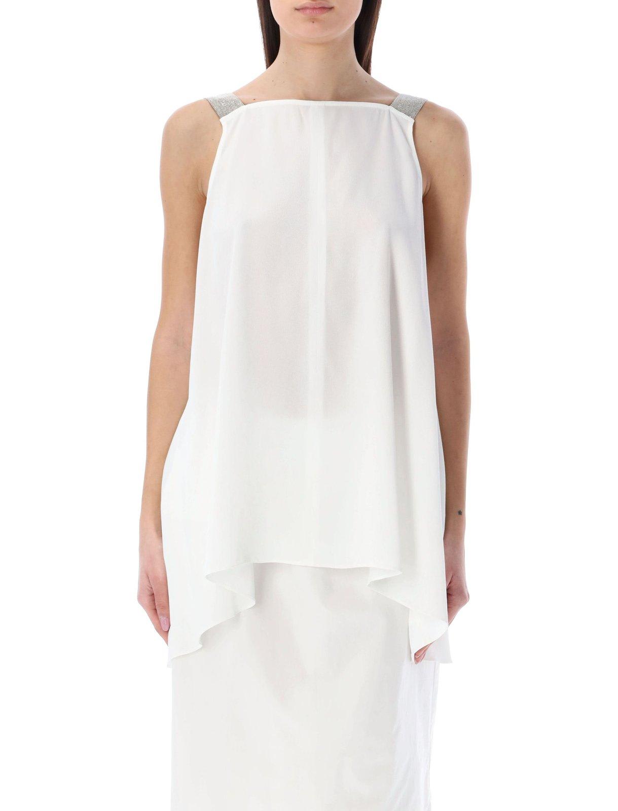 Shop Fabiana Filippi Square Neck Embellished Strapped Tank Top In White