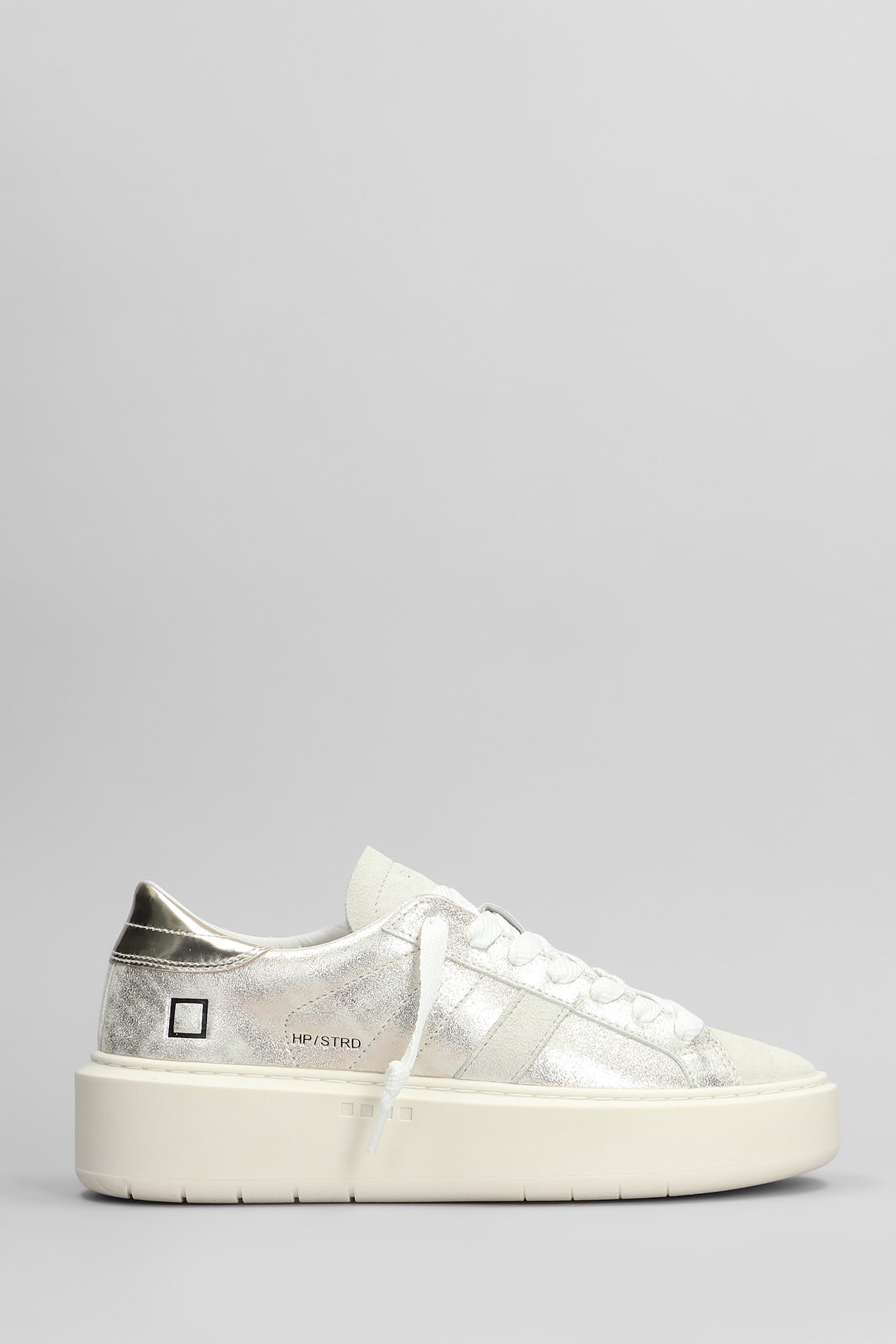 D. A.T. E. Hill Low Platform Sneakers In Platinum Suede And Leather