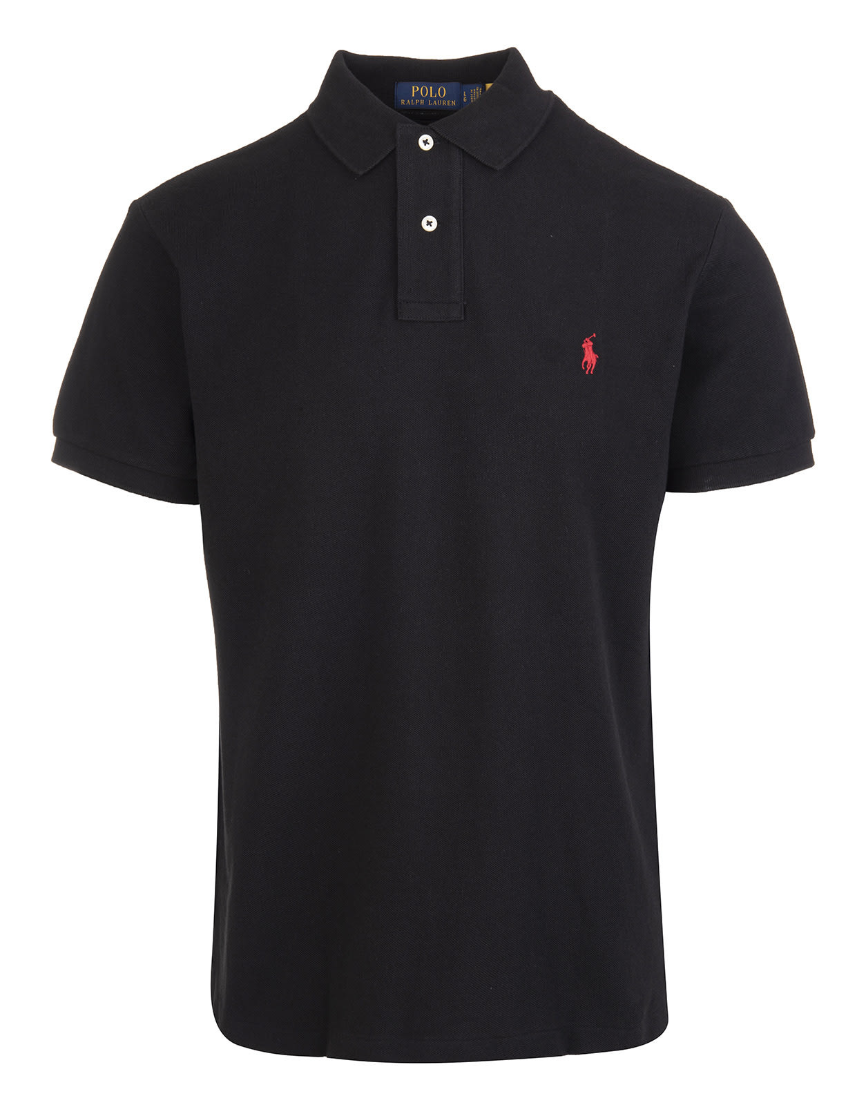 Ralph Lauren Man Black And Red Slim-fit Pique Polo Shirt