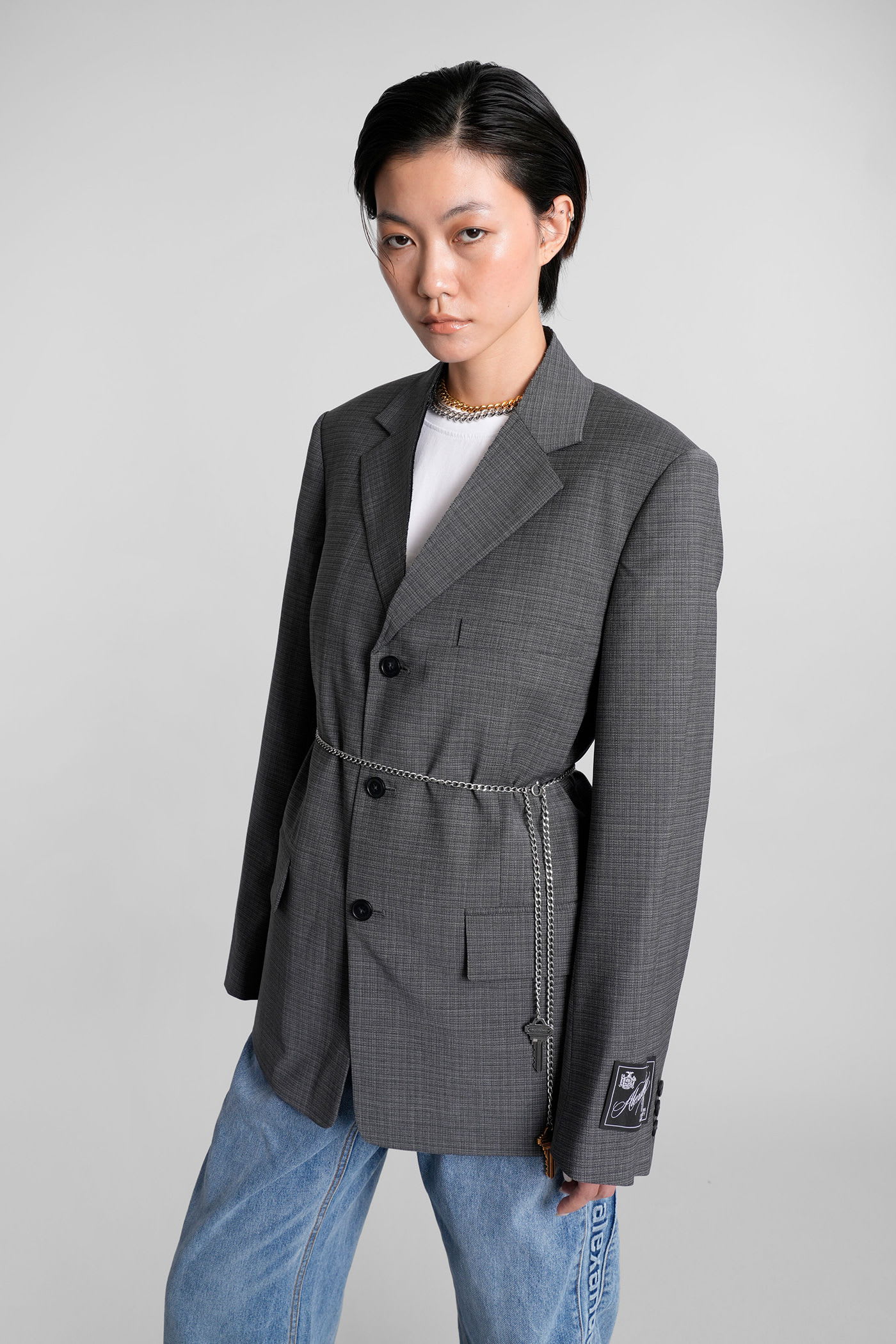 Alexander Wang Tailored Blazer With Chain Belt And Check Pattern In Gray